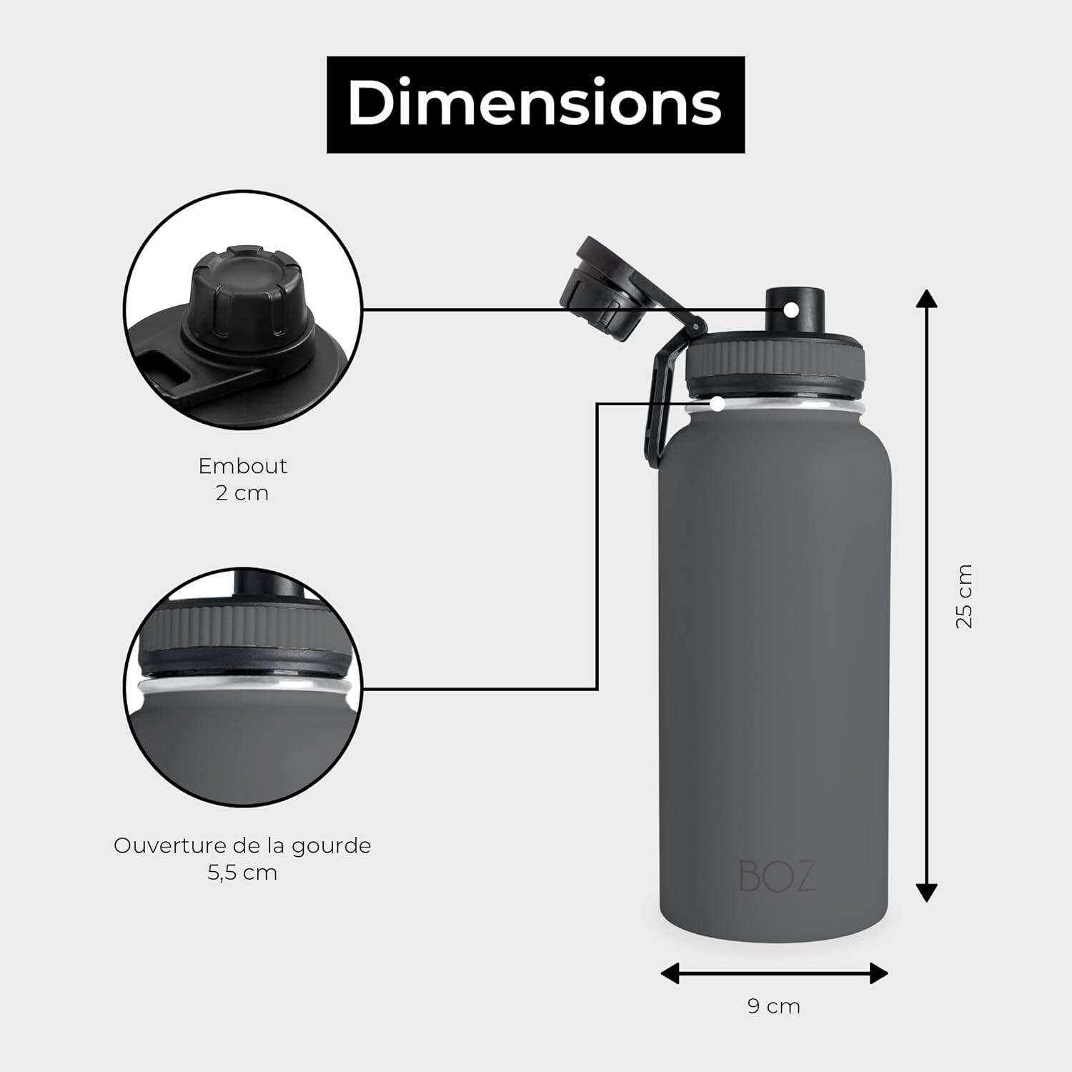 image:imageBOZ Gourde Isotherme En Acier Inoxydable 1L Sans BPA Isolation Sous Vide Gourde Inox Avec Couvercle Anti Germe Bouteille dEau 1 Litre pour Bureau Sport Voiture Randonne Gym Bleu clairGris