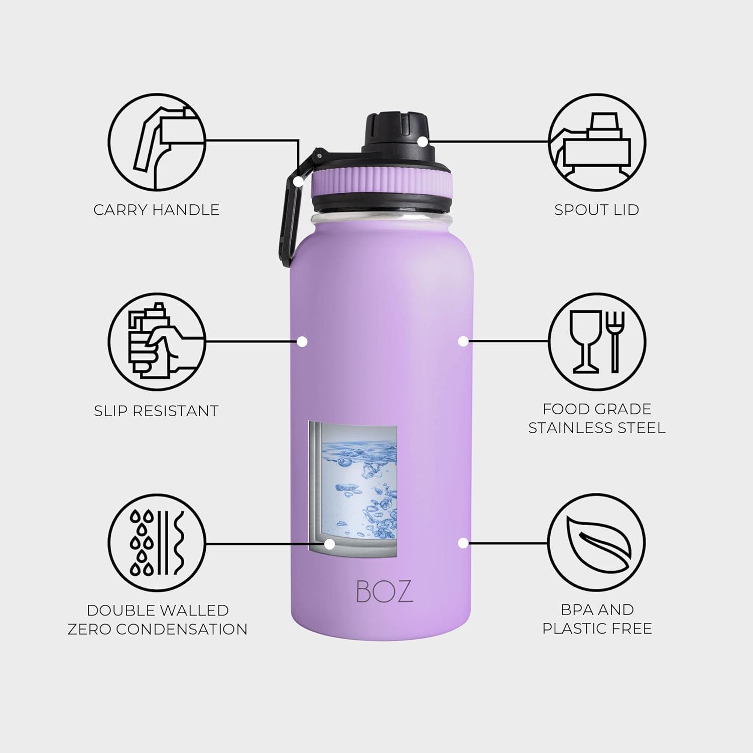 image:imageBOZ Gourde Isotherme En Acier Inoxydable 1L Sans BPA Isolation Sous Vide Gourde Inox Avec Couvercle Anti Germe Bouteille dEau 1 Litre pour Bureau Sport Voiture Randonne Gym Bleu clairLavande