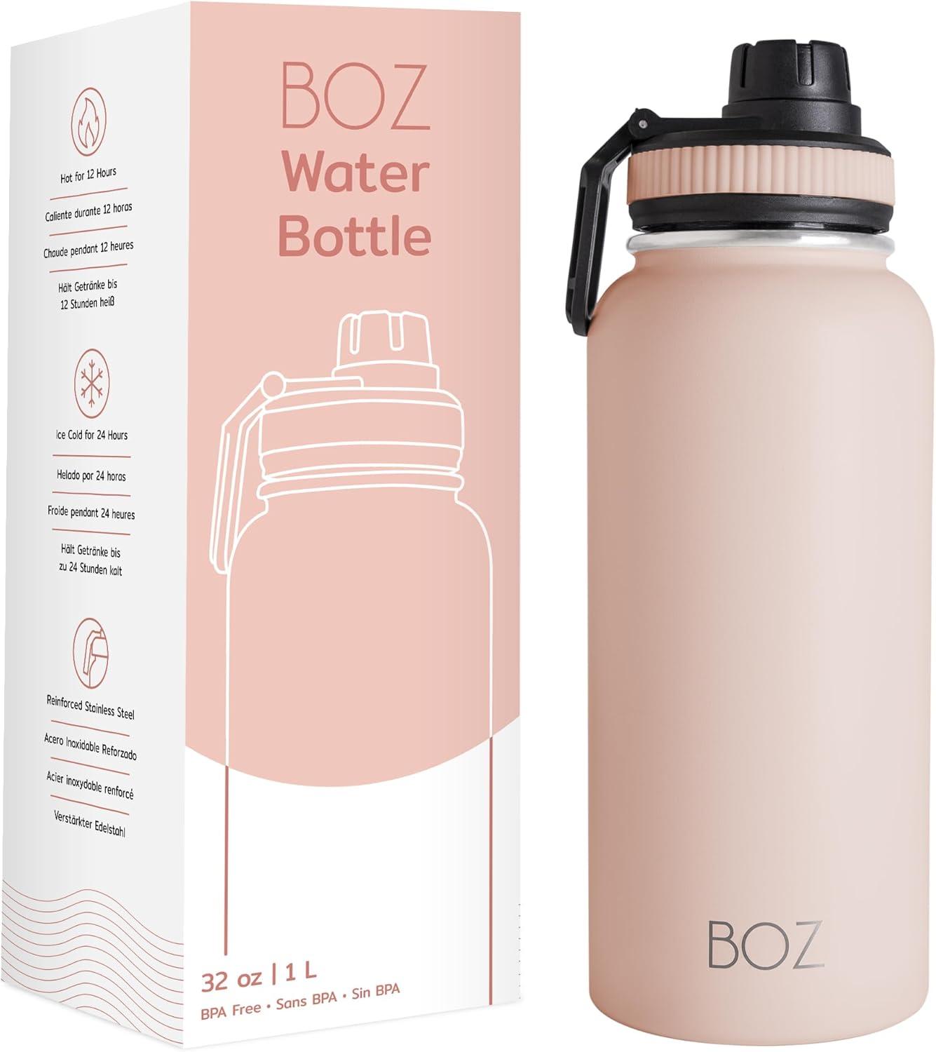 image:imageBOZ Gourde Isotherme En Acier Inoxydable 1L Sans BPA Isolation Sous Vide Gourde Inox Avec Couvercle Anti Germe Bouteille dEau 1 Litre pour Bureau Sport Voiture Randonne Gym Bleu clairRose