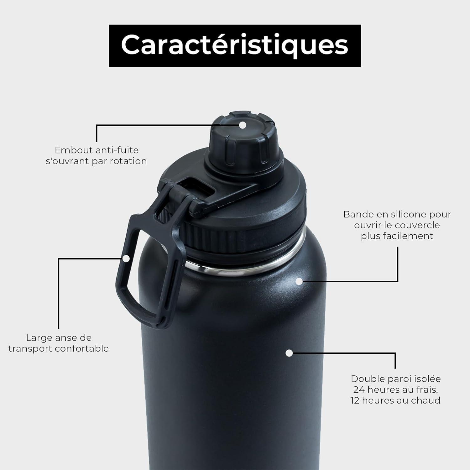image:imageBOZ Gourde Isotherme En Acier Inoxydable 1L Sans BPA Isolation Sous Vide Gourde Inox Avec Couvercle Anti Germe Bouteille dEau 1 Litre pour Bureau Sport Voiture Randonne Gym Bleu clairNoir