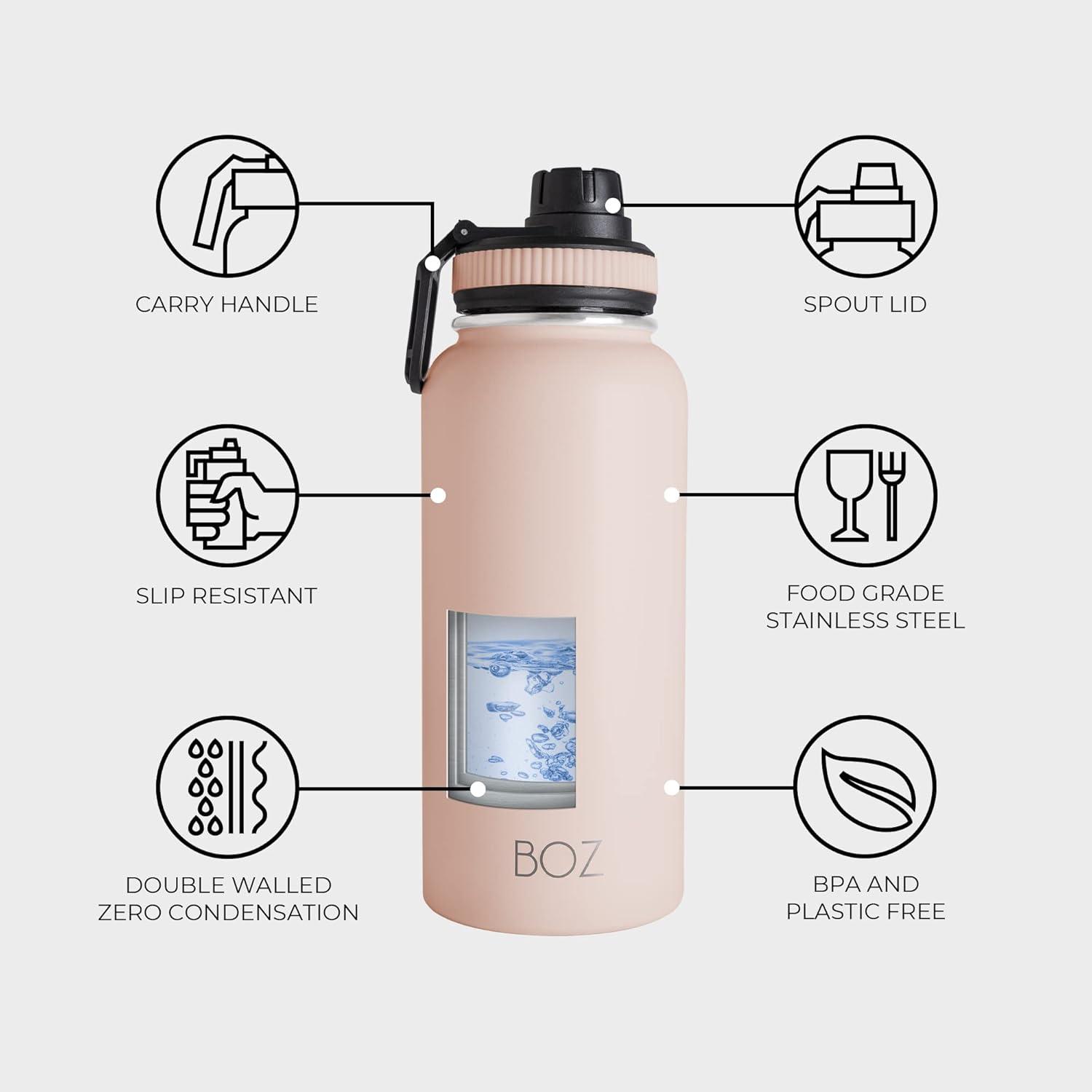 image:imageBOZ Gourde Isotherme En Acier Inoxydable 1L Sans BPA Isolation Sous Vide Gourde Inox Avec Couvercle Anti Germe Bouteille dEau 1 Litre pour Bureau Sport Voiture Randonne Gym Bleu clairRose