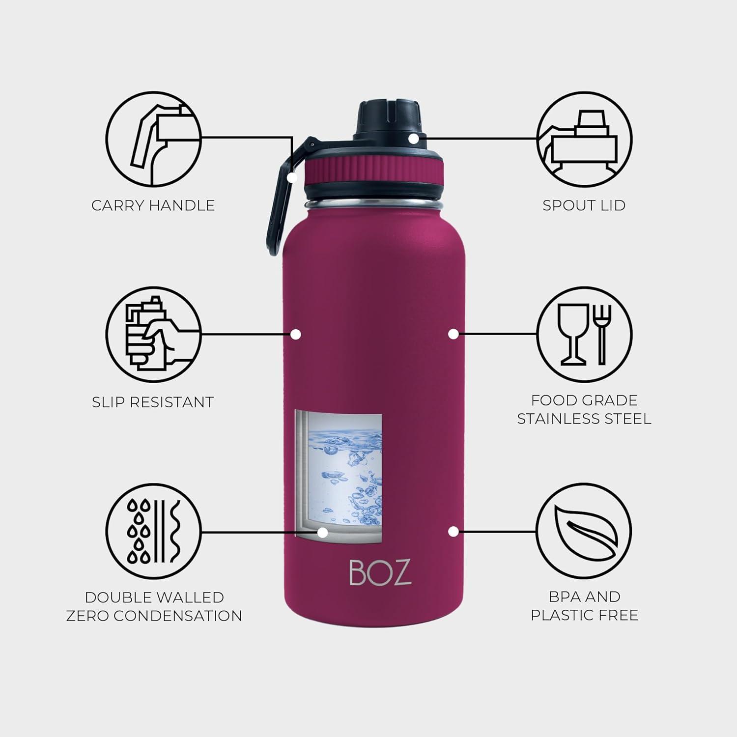 image:imageBOZ Gourde Isotherme En Acier Inoxydable 1L Sans BPA Isolation Sous Vide Gourde Inox Avec Couvercle Anti Germe Bouteille dEau 1 Litre pour Bureau Sport Voiture Randonne Gym Bleu clairPrune