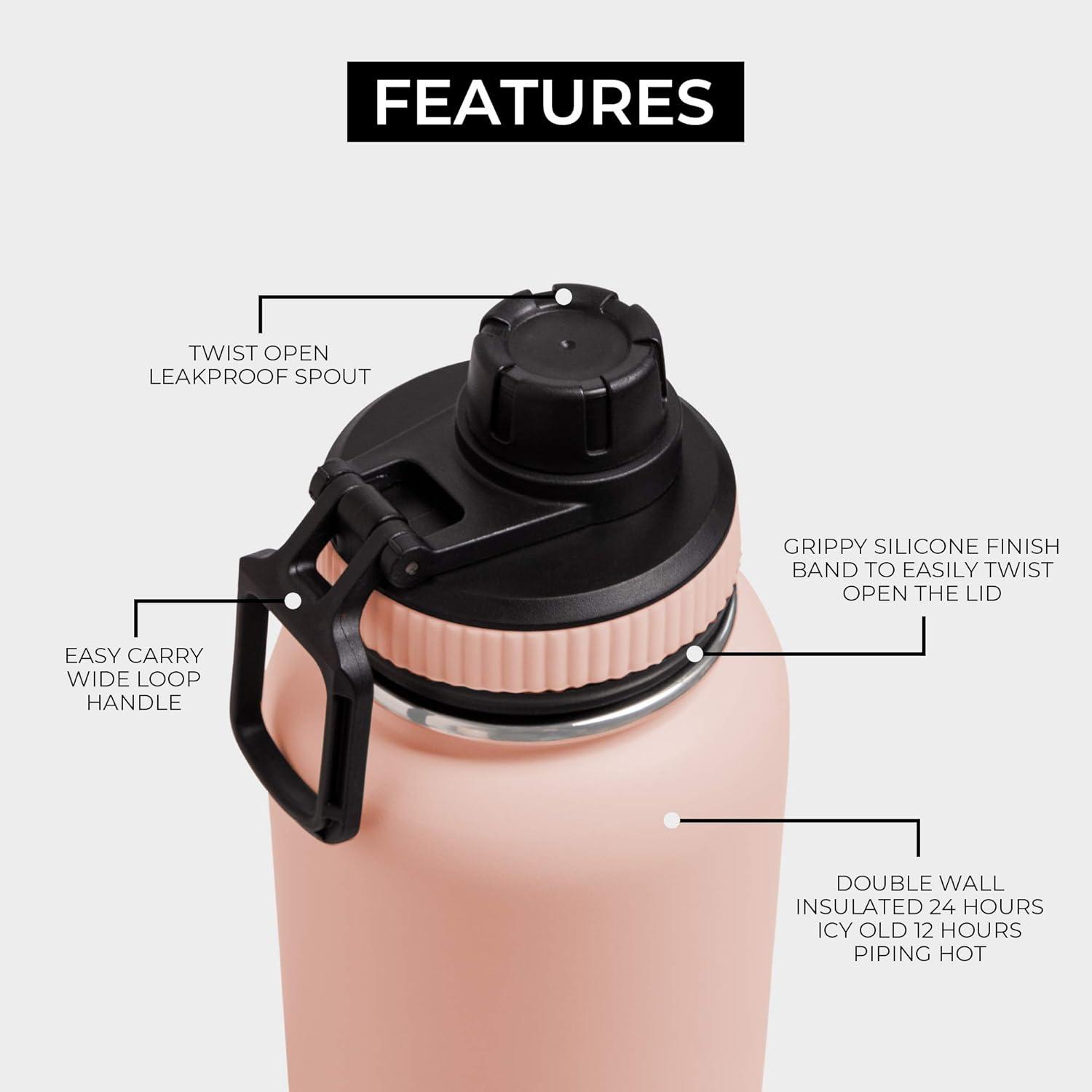 image:imageBOZ Gourde Isotherme En Acier Inoxydable 1L Sans BPA Isolation Sous Vide Gourde Inox Avec Couvercle Anti Germe Bouteille dEau 1 Litre pour Bureau Sport Voiture Randonne Gym Bleu clairRose
