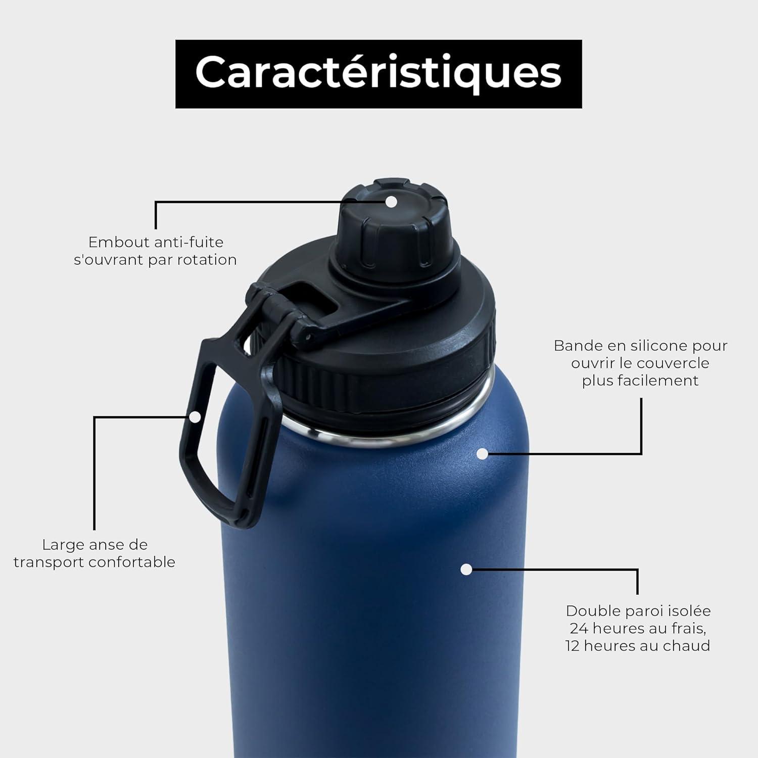image:imageBOZ Gourde Isotherme En Acier Inoxydable 1L Sans BPA Isolation Sous Vide Gourde Inox Avec Couvercle Anti Germe Bouteille dEau 1 Litre pour Bureau Sport Voiture Randonne Gym Bleu clairBleu