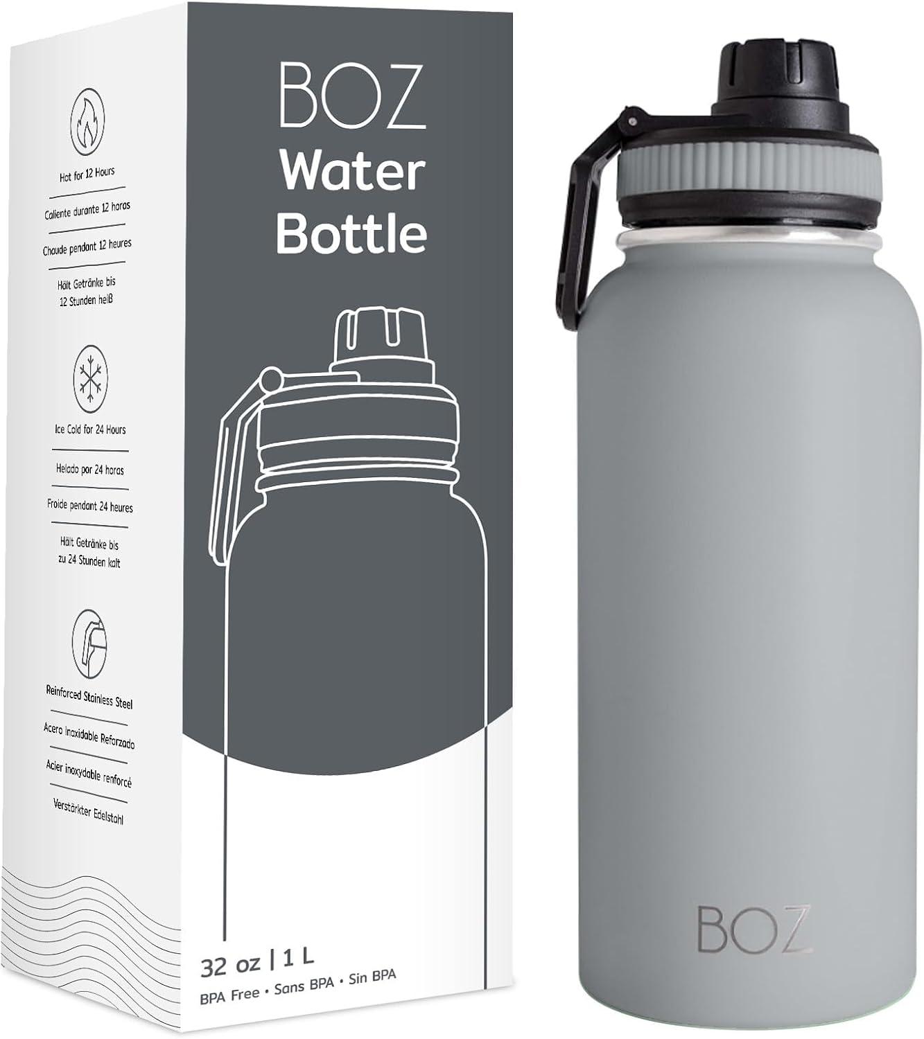 image:imageBOZ Gourde Isotherme En Acier Inoxydable 1L Sans BPA Isolation Sous Vide Gourde Inox Avec Couvercle Anti Germe Bouteille dEau 1 Litre pour Bureau Sport Voiture Randonne Gym Bleu clairGris