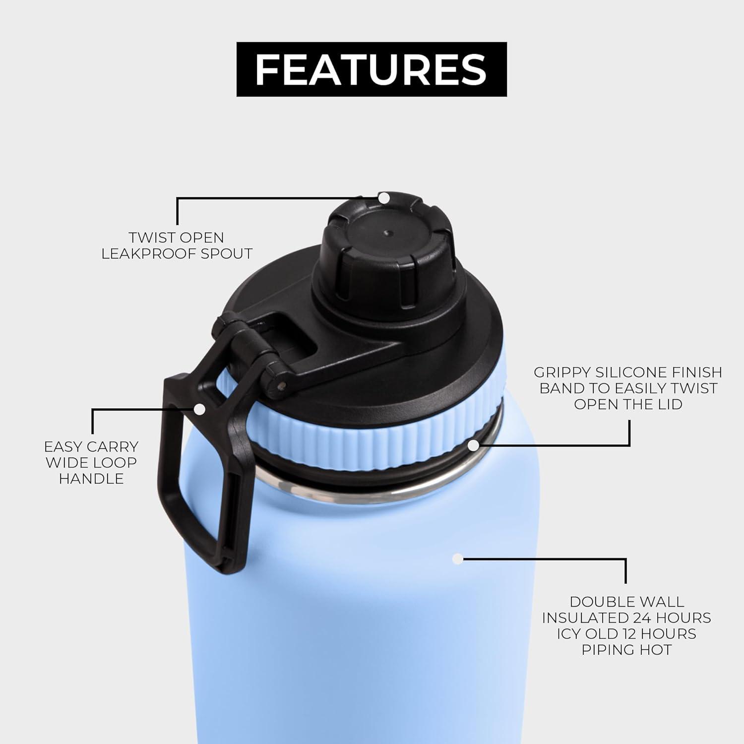 image:imageBOZ Gourde Isotherme En Acier Inoxydable 1L Sans BPA Isolation Sous Vide Gourde Inox Avec Couvercle Anti Germe Bouteille dEau 1 Litre pour Bureau Sport Voiture Randonne Gym Bleu clairBleu Clair