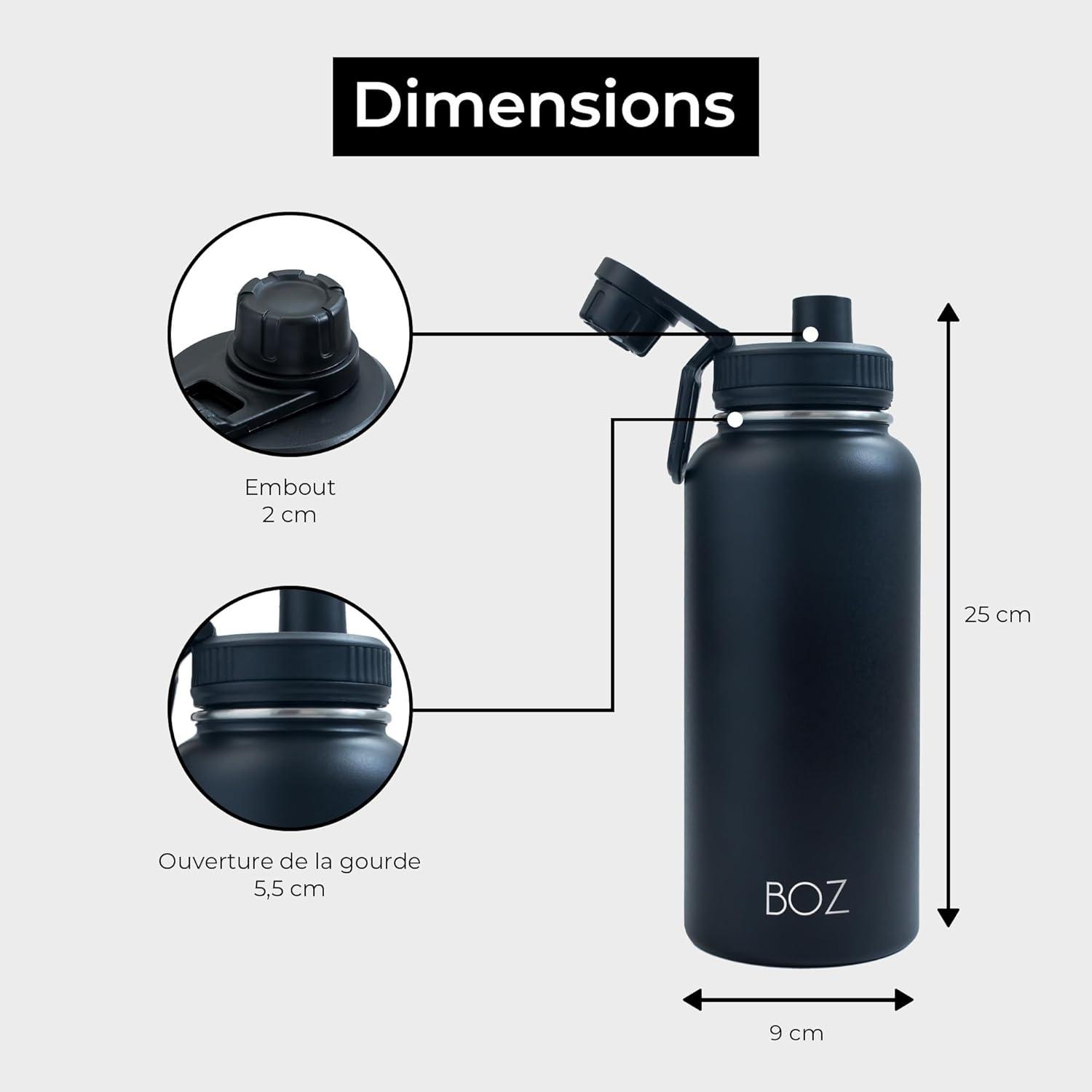 image:imageBOZ Gourde Isotherme En Acier Inoxydable 1L Sans BPA Isolation Sous Vide Gourde Inox Avec Couvercle Anti Germe Bouteille dEau 1 Litre pour Bureau Sport Voiture Randonne Gym Bleu clairNoir
