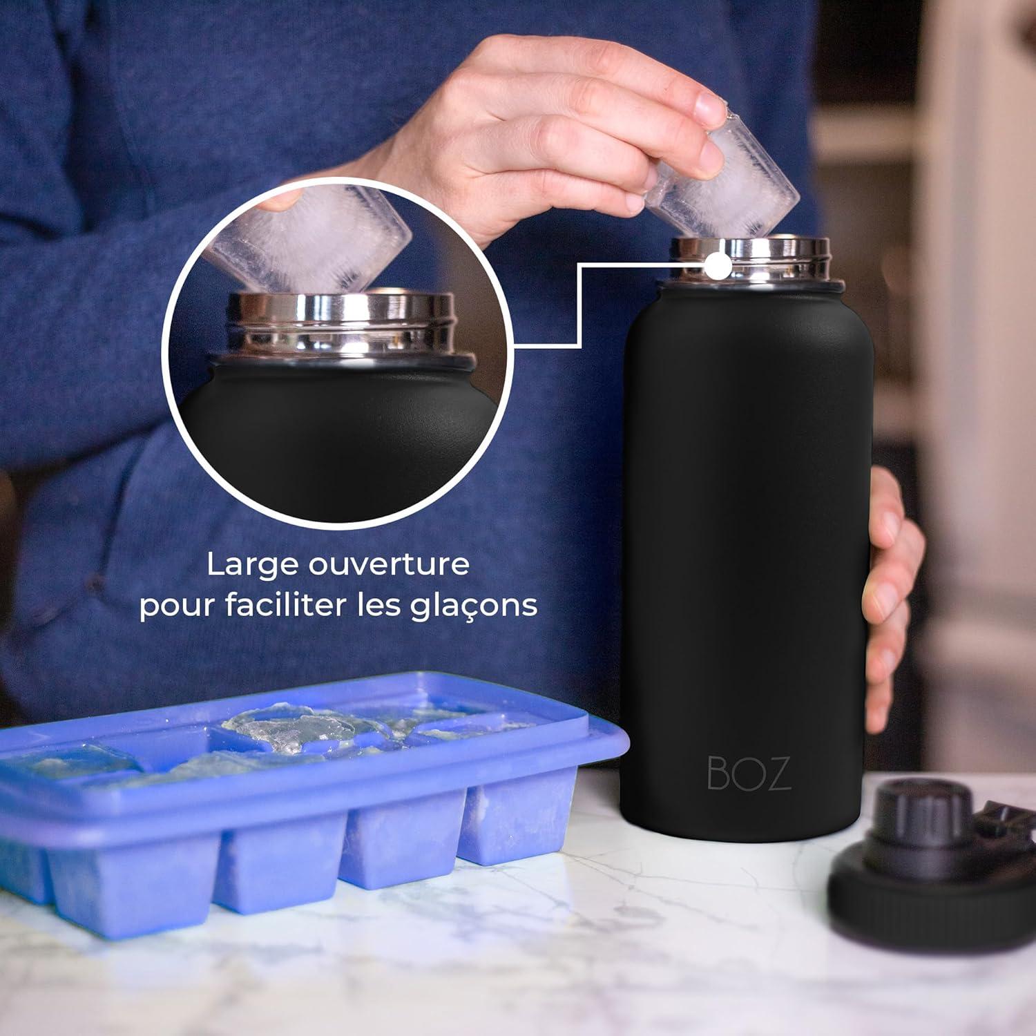image:imageBOZ Gourde Isotherme En Acier Inoxydable 1L Sans BPA Isolation Sous Vide Gourde Inox Avec Couvercle Anti Germe Bouteille dEau 1 Litre pour Bureau Sport Voiture Randonne Gym Bleu clairNoir