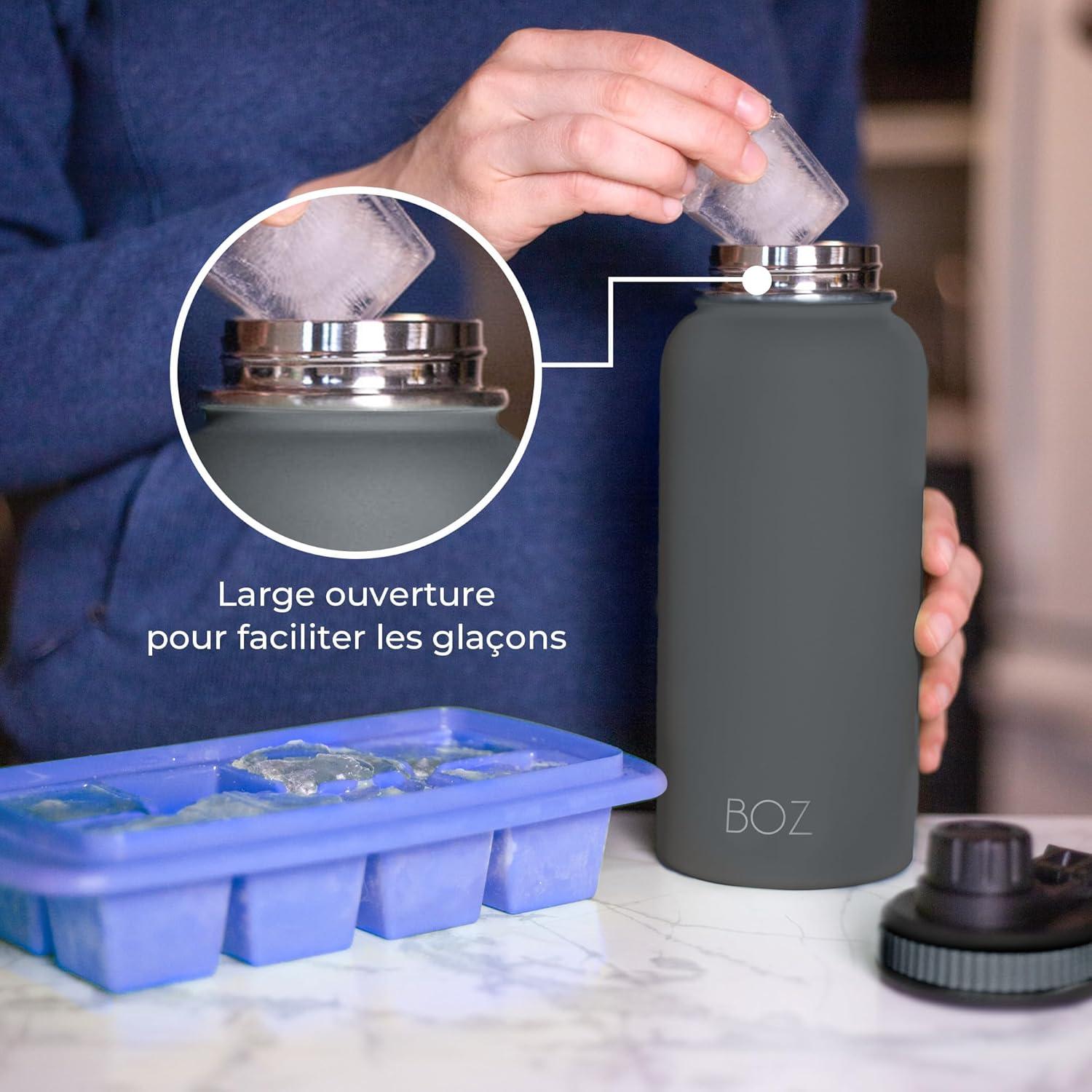 image:imageBOZ Gourde Isotherme En Acier Inoxydable 1L Sans BPA Isolation Sous Vide Gourde Inox Avec Couvercle Anti Germe Bouteille dEau 1 Litre pour Bureau Sport Voiture Randonne Gym Bleu clairGris