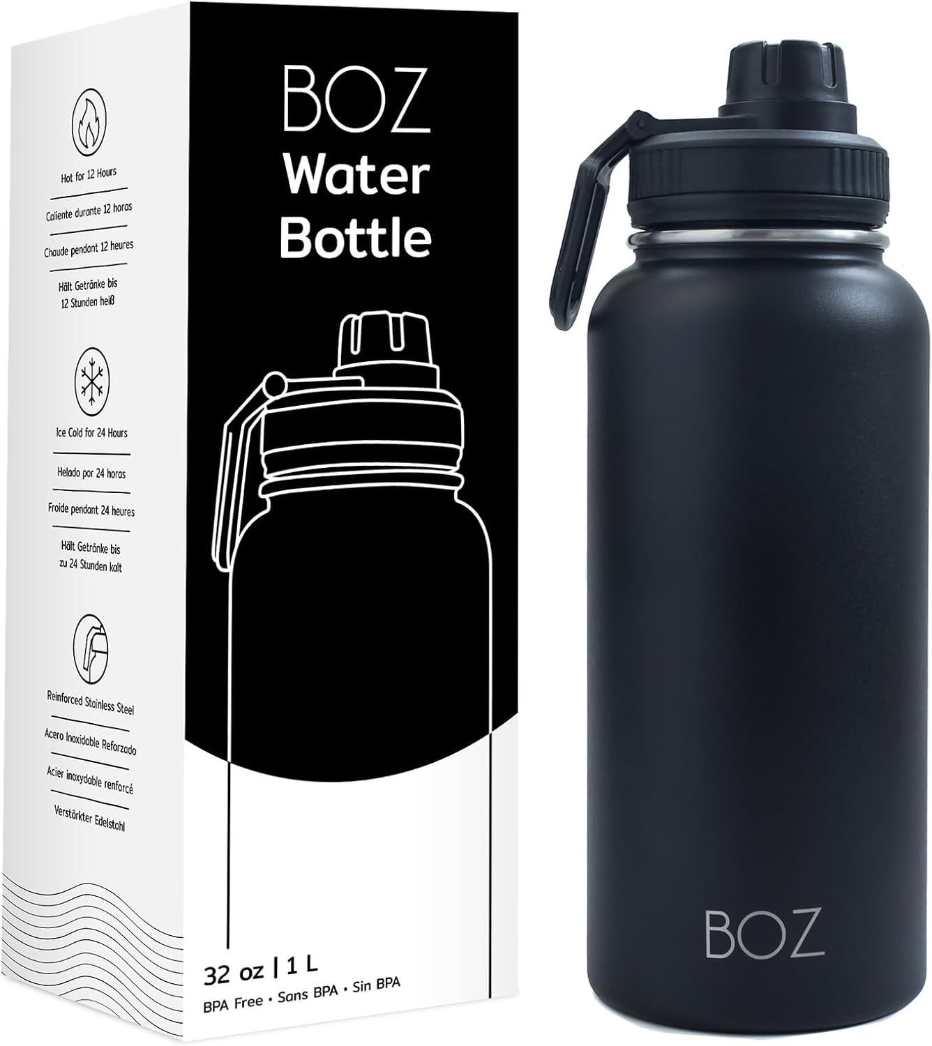 image:imageBOZ Gourde Isotherme En Acier Inoxydable 1L Sans BPA Isolation Sous Vide Gourde Inox Avec Couvercle Anti Germe Bouteille dEau 1 Litre pour Bureau Sport Voiture Randonne Gym Bleu clairNoir