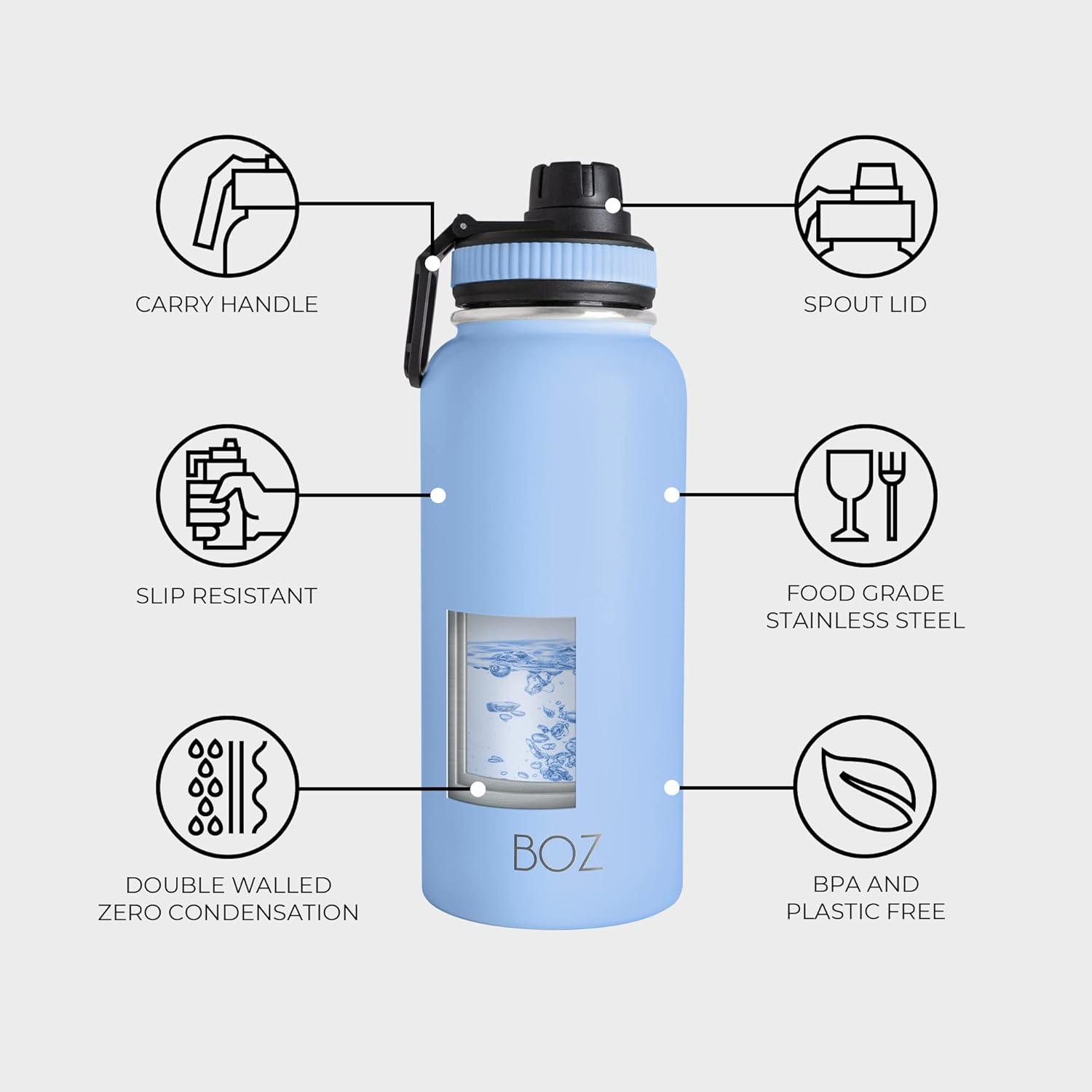 image:imageBOZ Gourde Isotherme En Acier Inoxydable 1L Sans BPA Isolation Sous Vide Gourde Inox Avec Couvercle Anti Germe Bouteille dEau 1 Litre pour Bureau Sport Voiture Randonne Gym Bleu clairBleu Clair