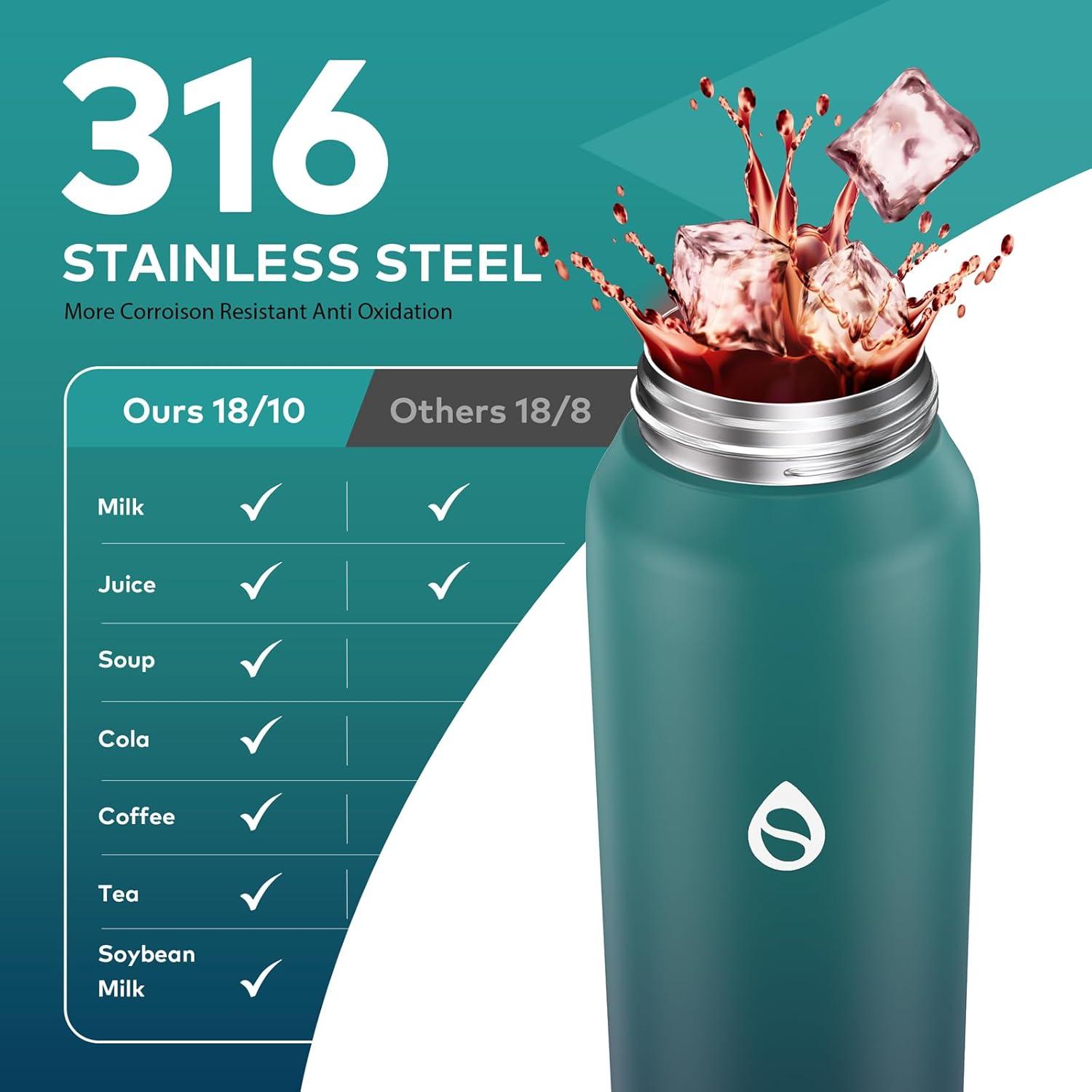 image:imageGourde Isotherme avec Paille Amovible 1L1000ml Bouteille Isotherme tanche sans BPA 1810 Gourde Inox AntiFuite pour Sport Gym VoyageBleu Bleu