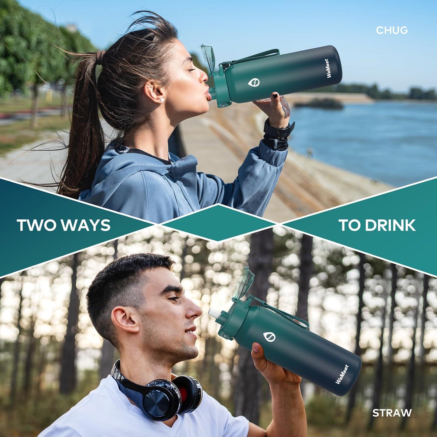 image:imageGourde Isotherme avec Paille Amovible 1L1000ml Bouteille Isotherme tanche sans BPA 1810 Gourde Inox AntiFuite pour Sport Gym VoyageBleu Bleu