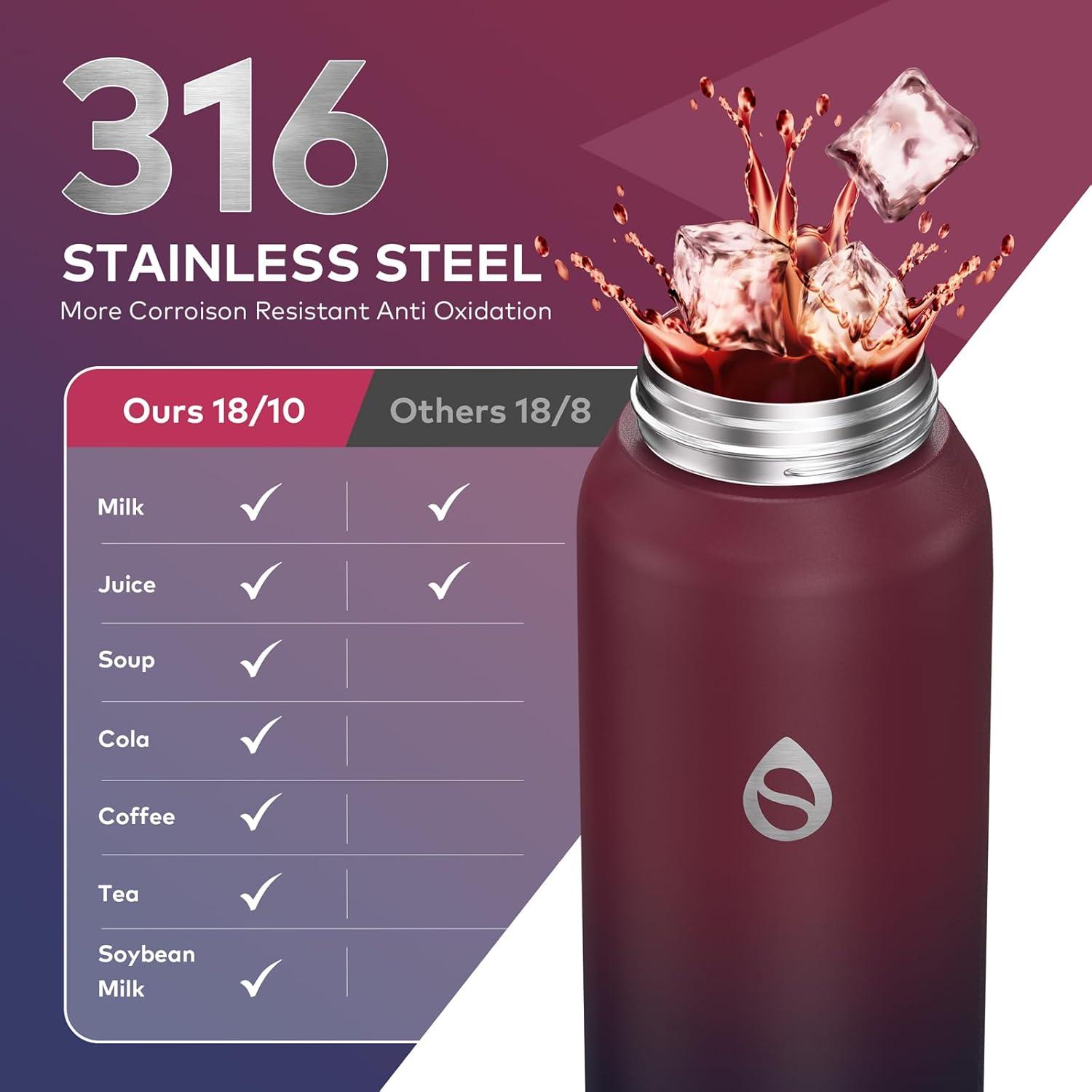 image:imageGourde Isotherme avec Paille Amovible 1L1000ml Bouteille Isotherme tanche sans BPA 1810 Gourde Inox AntiFuite pour Sport Gym VoyageRouge Noir