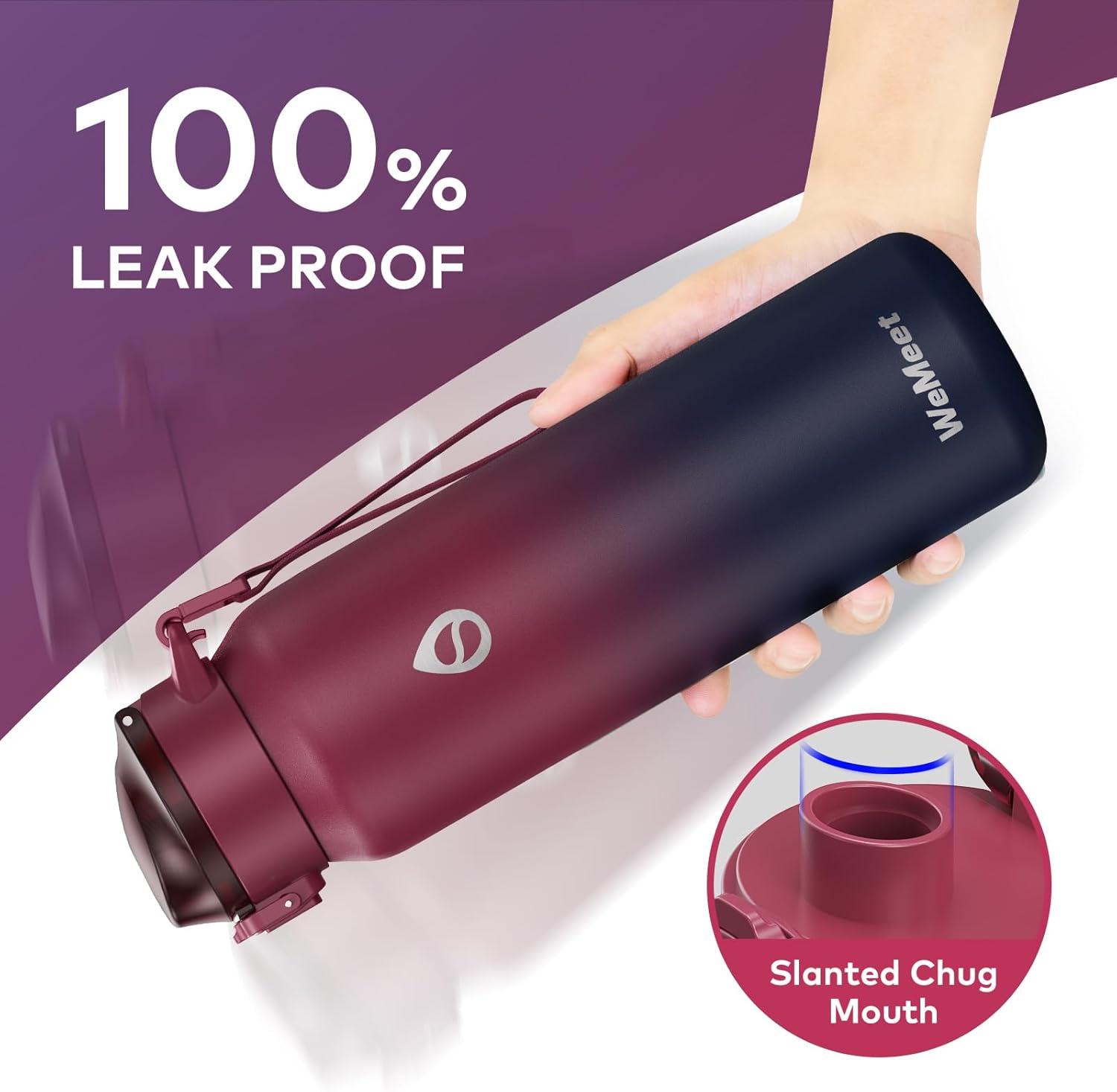 image:imageGourde Isotherme avec Paille Amovible 1L1000ml Bouteille Isotherme tanche sans BPA 1810 Gourde Inox AntiFuite pour Sport Gym VoyageRouge Noir