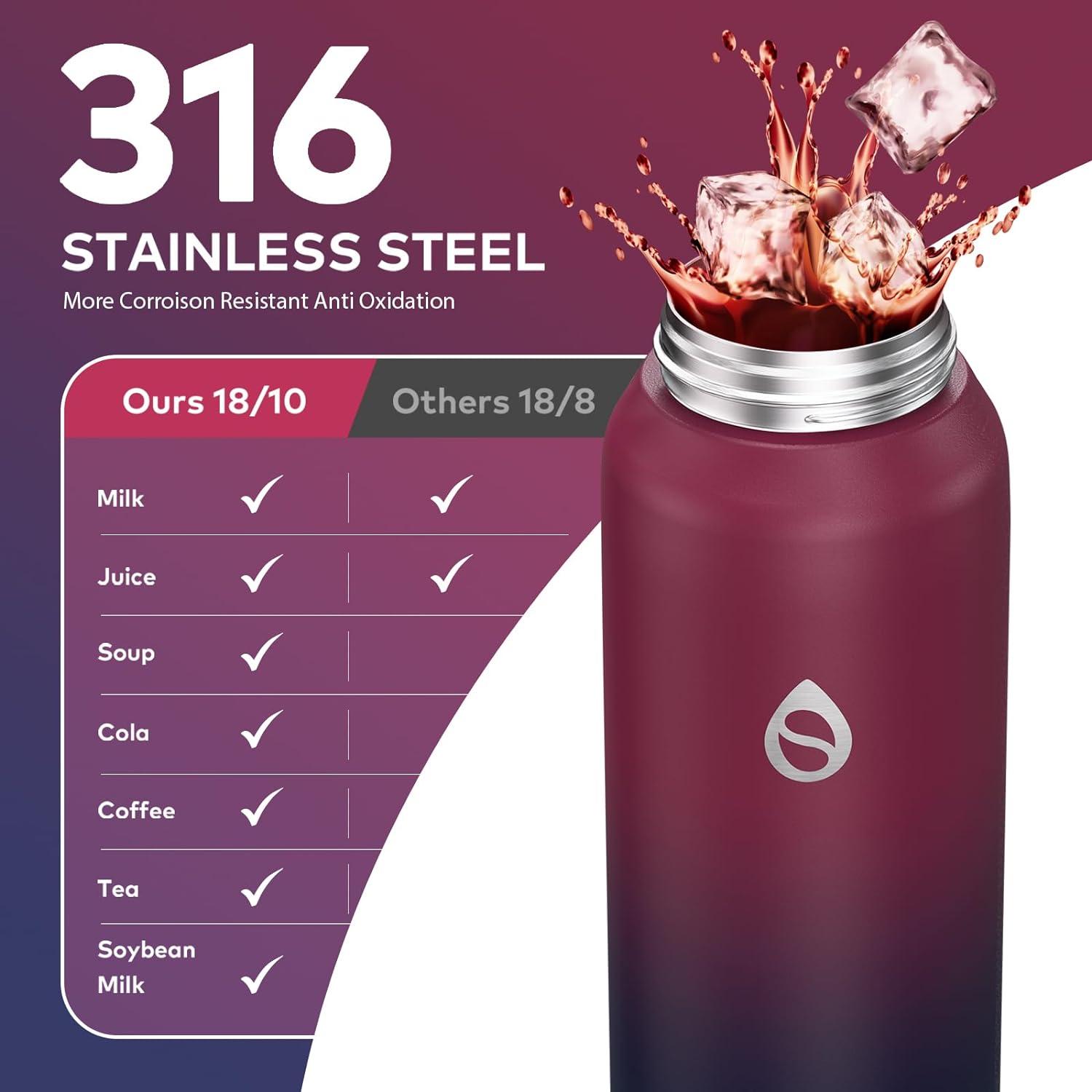 image:imageGourde Isotherme avec Paille Amovible 1L1000ml Bouteille Isotherme tanche sans BPA 1810 Gourde Inox AntiFuite pour Sport Gym VoyageRouge Noir