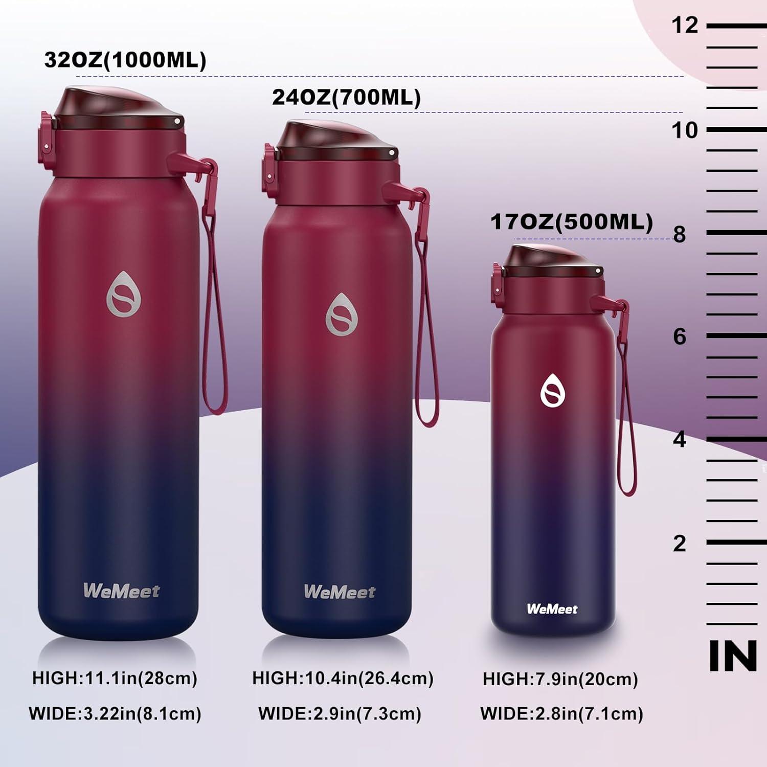 image:imageGourde Isotherme avec Paille Amovible 1L1000ml Bouteille Isotherme tanche sans BPA 1810 Gourde Inox AntiFuite pour Sport Gym VoyageRouge Noir