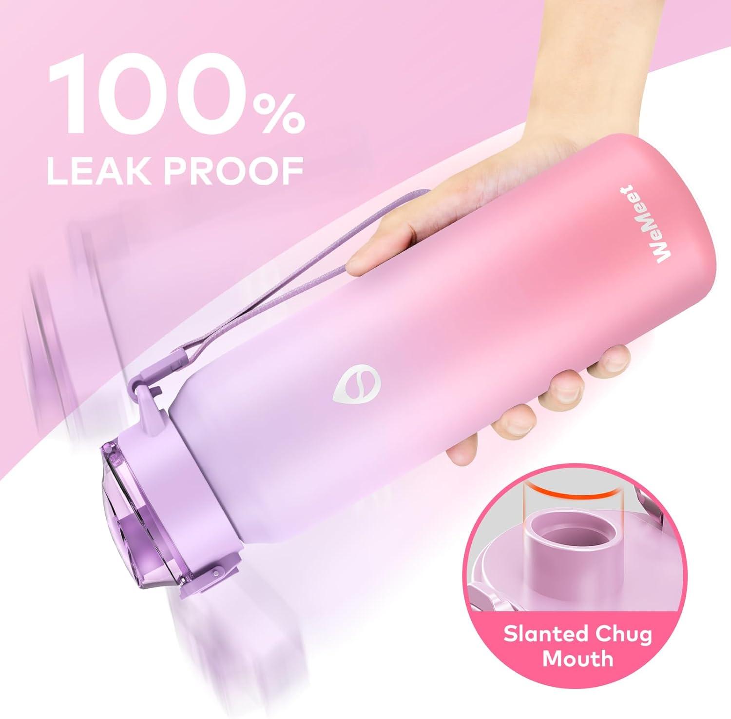 image:imageGourde Isotherme avec Paille Amovible 1L1000ml Bouteille Isotherme tanche sans BPA 1810 Gourde Inox AntiFuite pour Sport Gym VoyageViolet Rose