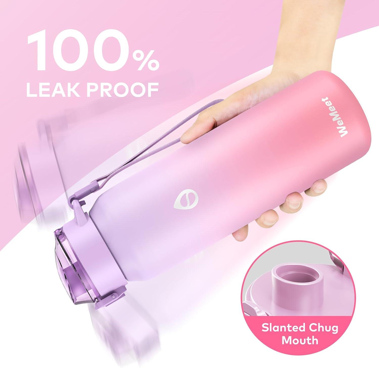 image:imageGourde Isotherme avec Paille Amovible 1L1000ml Bouteille Isotherme tanche sans BPA 1810 Gourde Inox AntiFuite pour Sport Gym VoyageViolet Rose