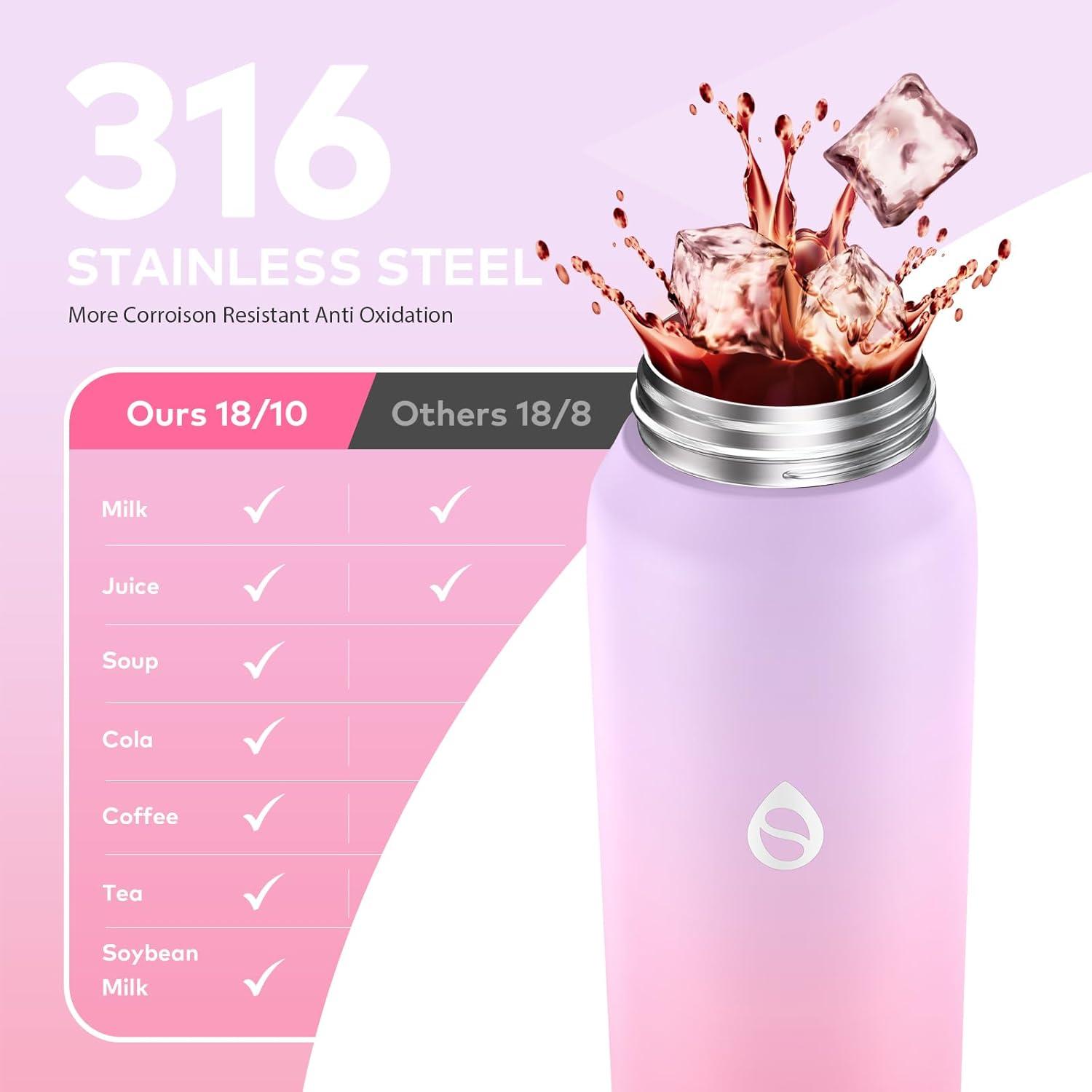 image:imageGourde Isotherme avec Paille Amovible 1L1000ml Bouteille Isotherme tanche sans BPA 1810 Gourde Inox AntiFuite pour Sport Gym VoyageViolet Rose