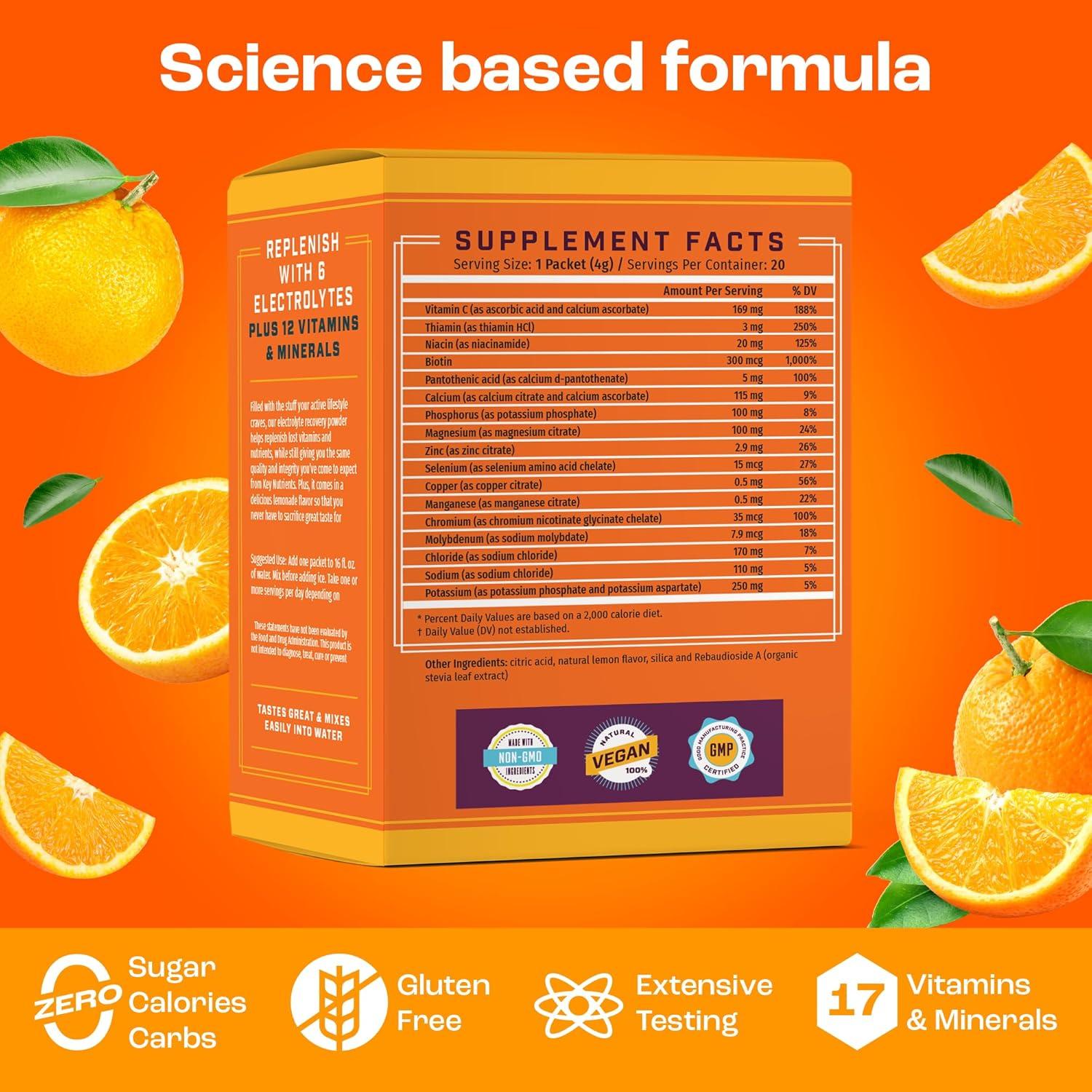 image:imageKey Nutrients Poudre dlectrolytes Orange 20 portions lectrolytes Sans Sucre Poudre dlectrolyte Keto Sans gluten Sans Sucre Additif Magnsium Potassium Poudre dlectrolytes