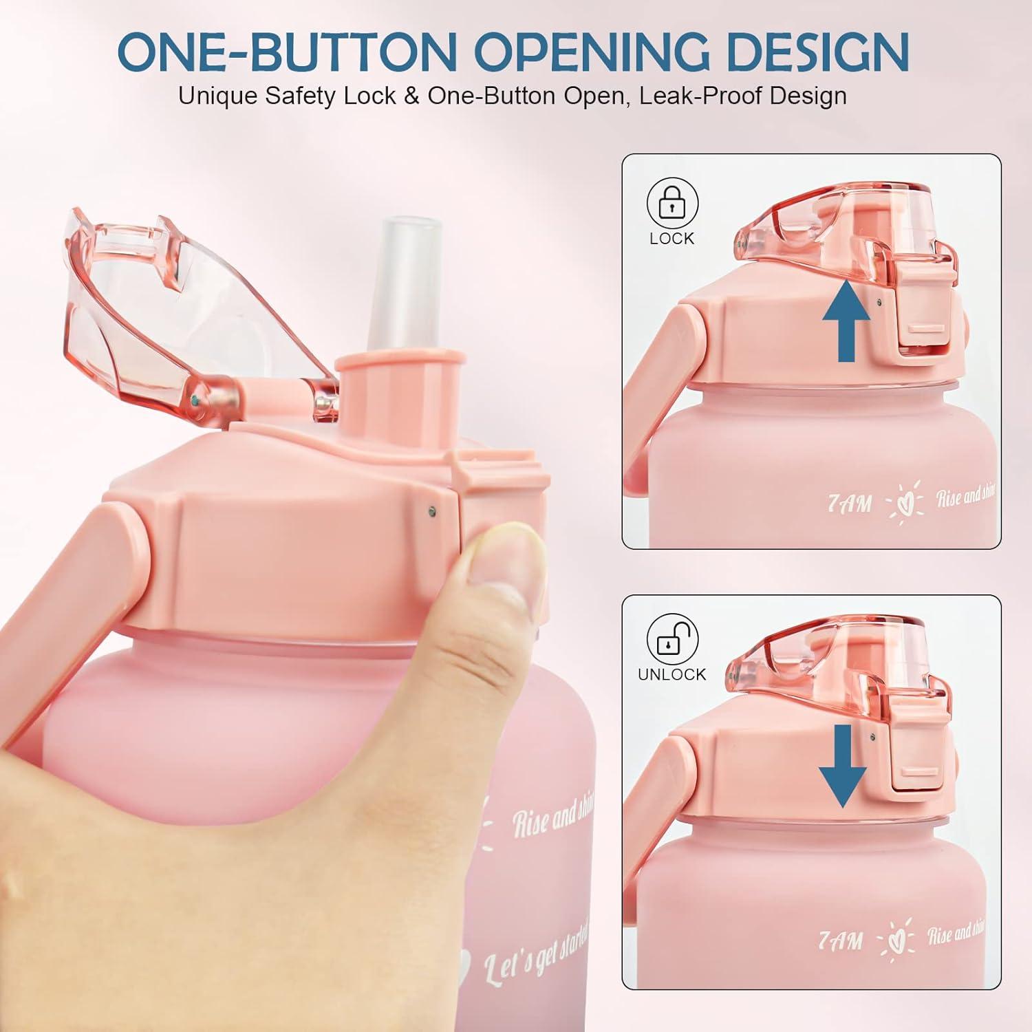 image:imageMOMSIV Gourde de 2 l sans BPA grande capacit antifuite avec paille graduations de temps pour boire et verrouiller pichet deau en Tritan pour le vlo lcole la gymRose