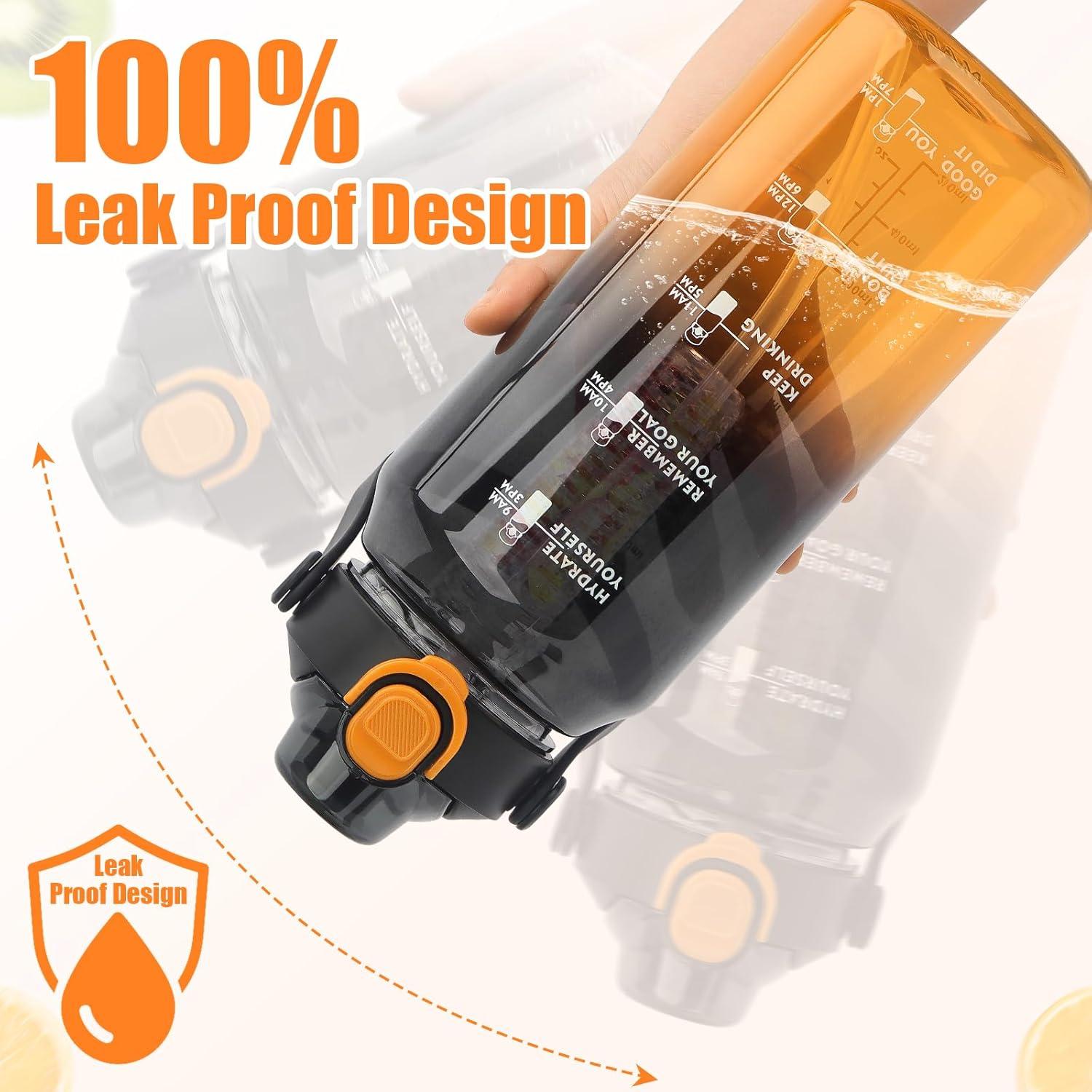 image:imageMOMSIV Gourde de 2 l sans BPA grande capacit antifuite avec paille graduations de temps pour boire et verrouiller pichet deau en Tritan pour le vlo lcole la gymNoir