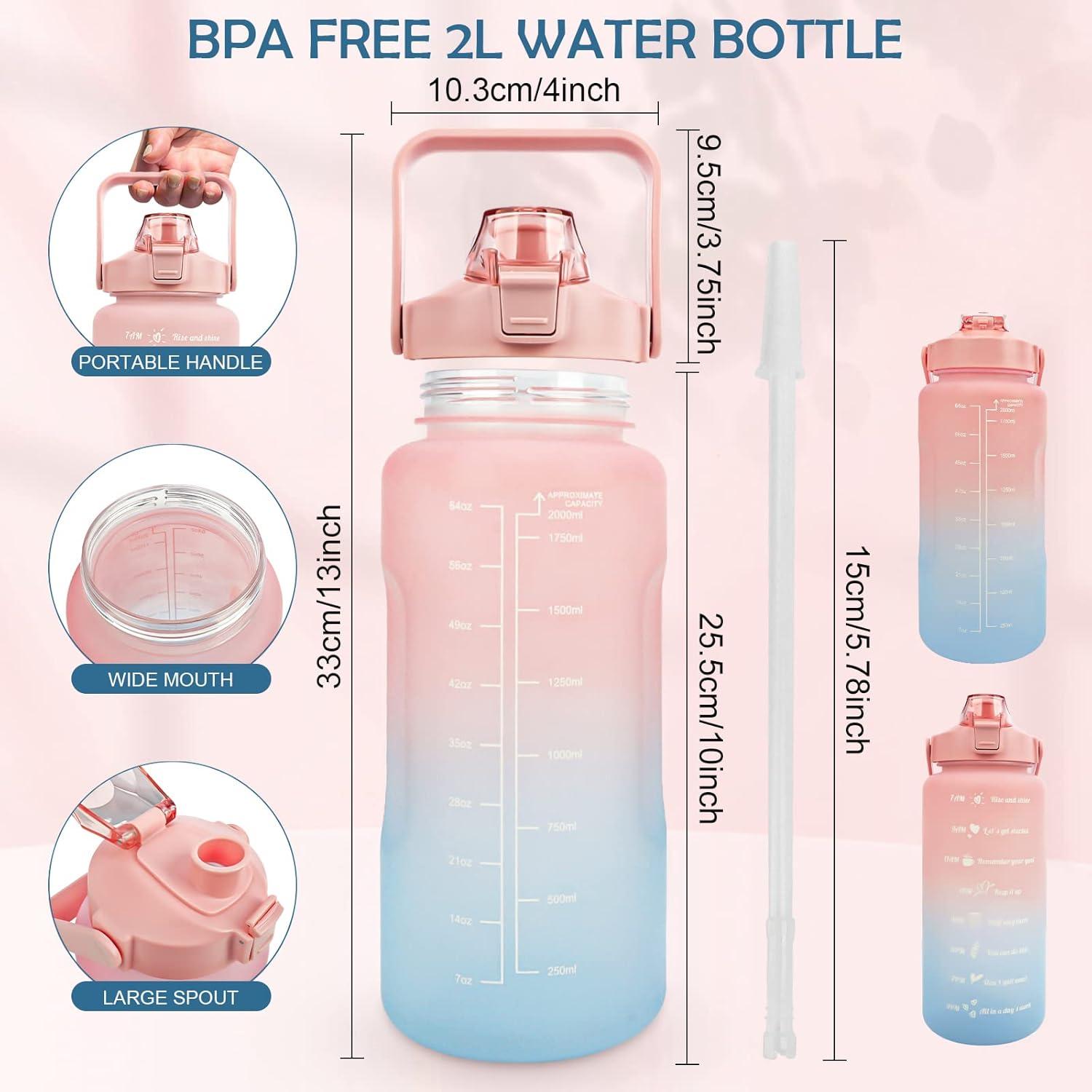 image:imageMOMSIV Gourde de 2 l sans BPA grande capacit antifuite avec paille graduations de temps pour boire et verrouiller pichet deau en Tritan pour le vlo lcole la gymRose