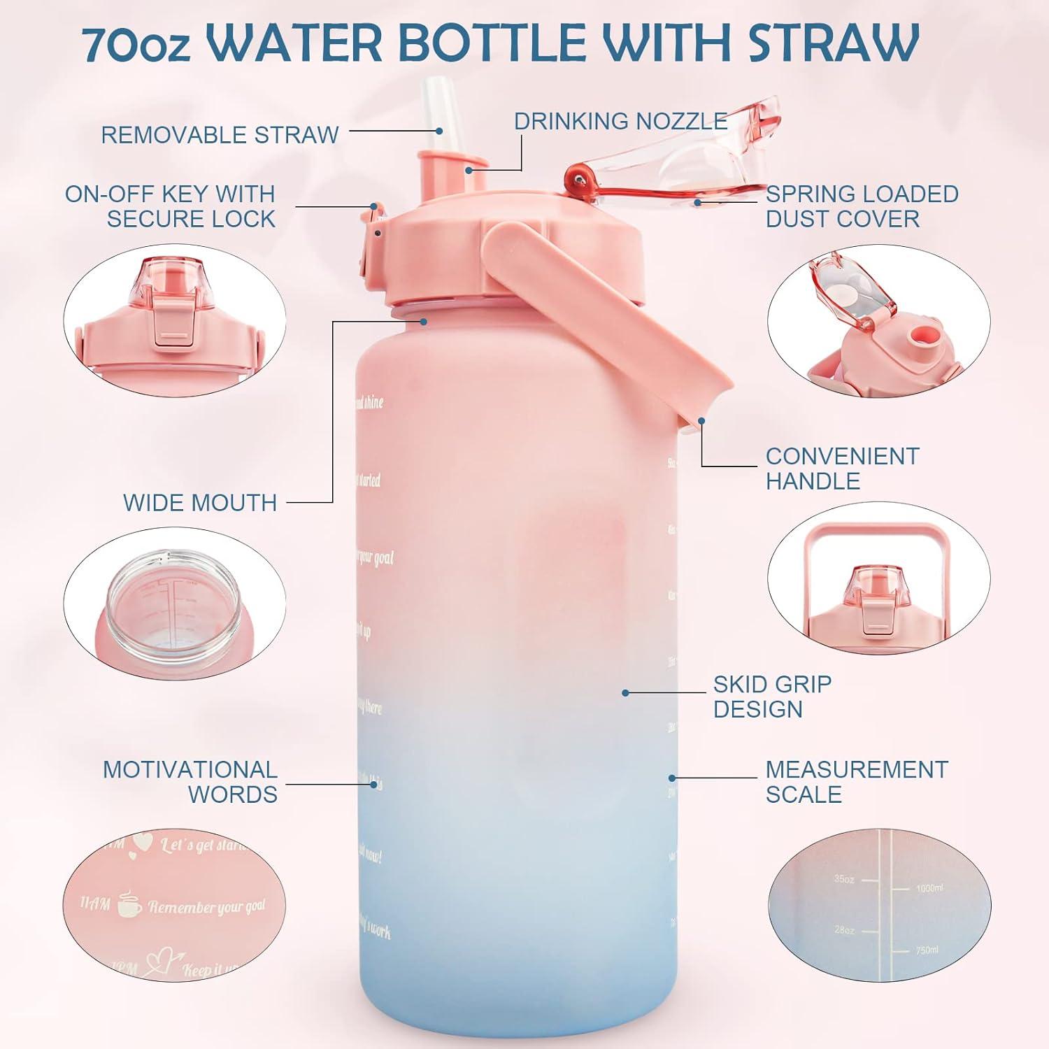 image:imageMOMSIV Gourde de 2 l sans BPA grande capacit antifuite avec paille graduations de temps pour boire et verrouiller pichet deau en Tritan pour le vlo lcole la gymRose
