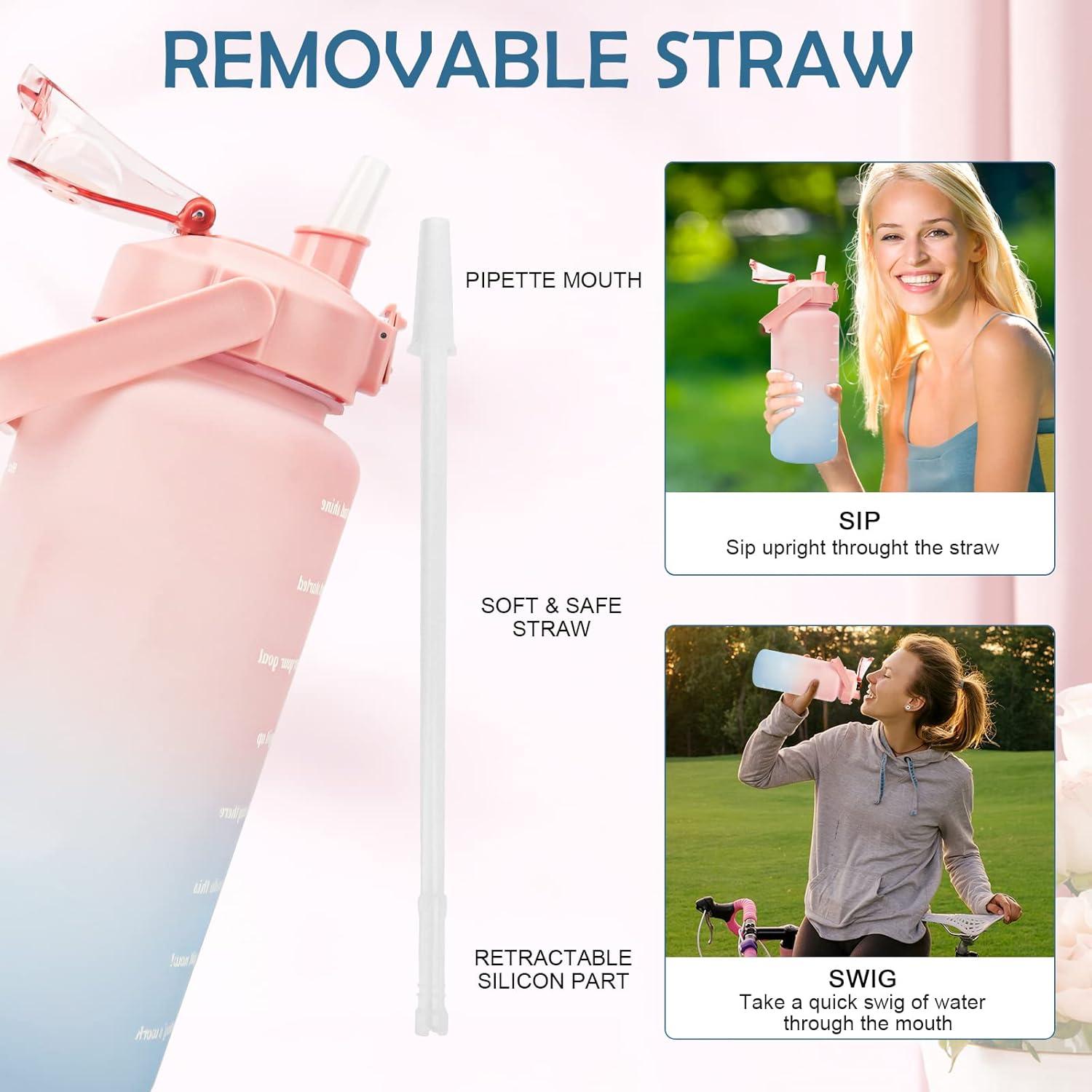 image:imageMOMSIV Gourde de 2 l sans BPA grande capacit antifuite avec paille graduations de temps pour boire et verrouiller pichet deau en Tritan pour le vlo lcole la gymRose