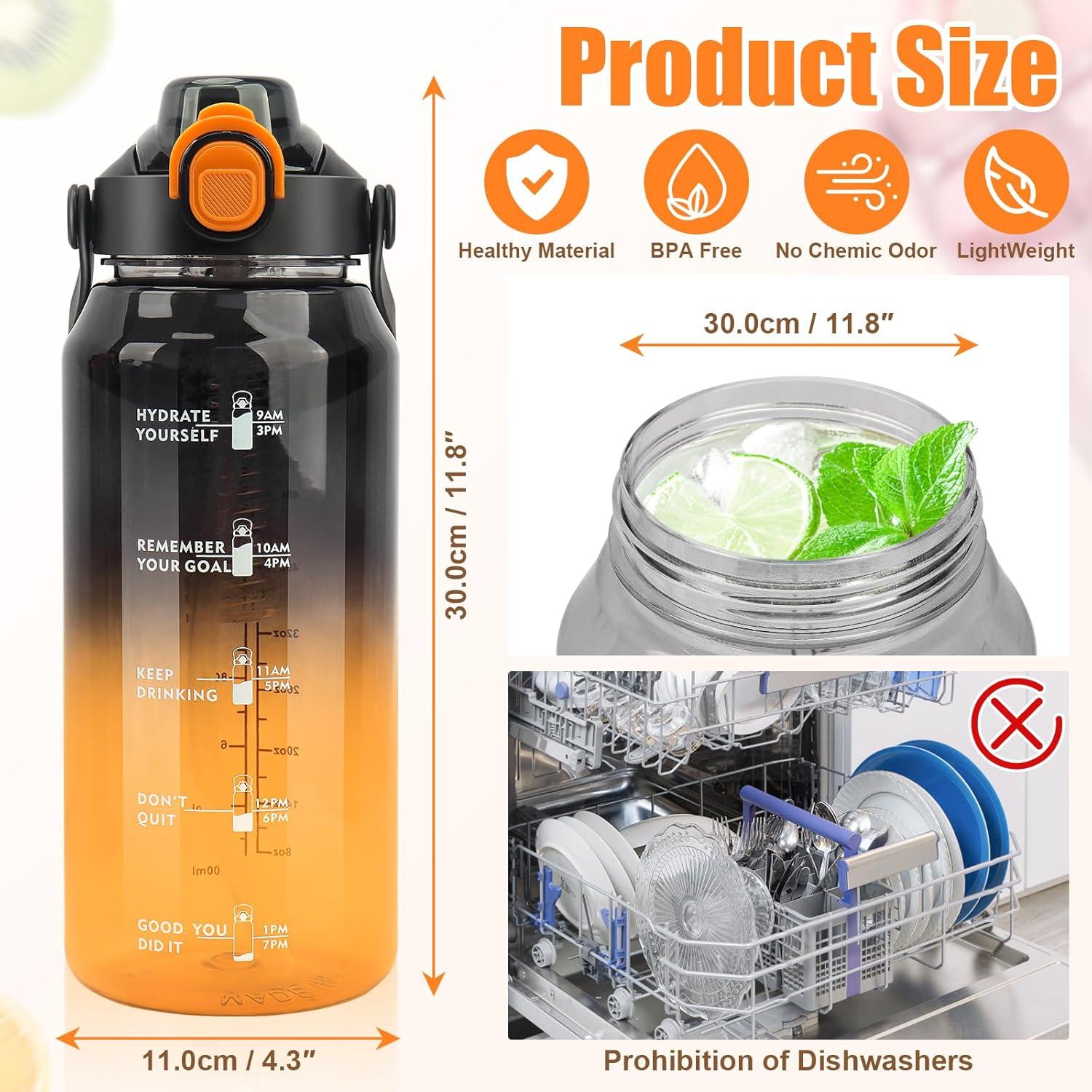 image:imageMOMSIV Gourde de 2 l sans BPA grande capacit antifuite avec paille graduations de temps pour boire et verrouiller pichet deau en Tritan pour le vlo lcole la gymNoir