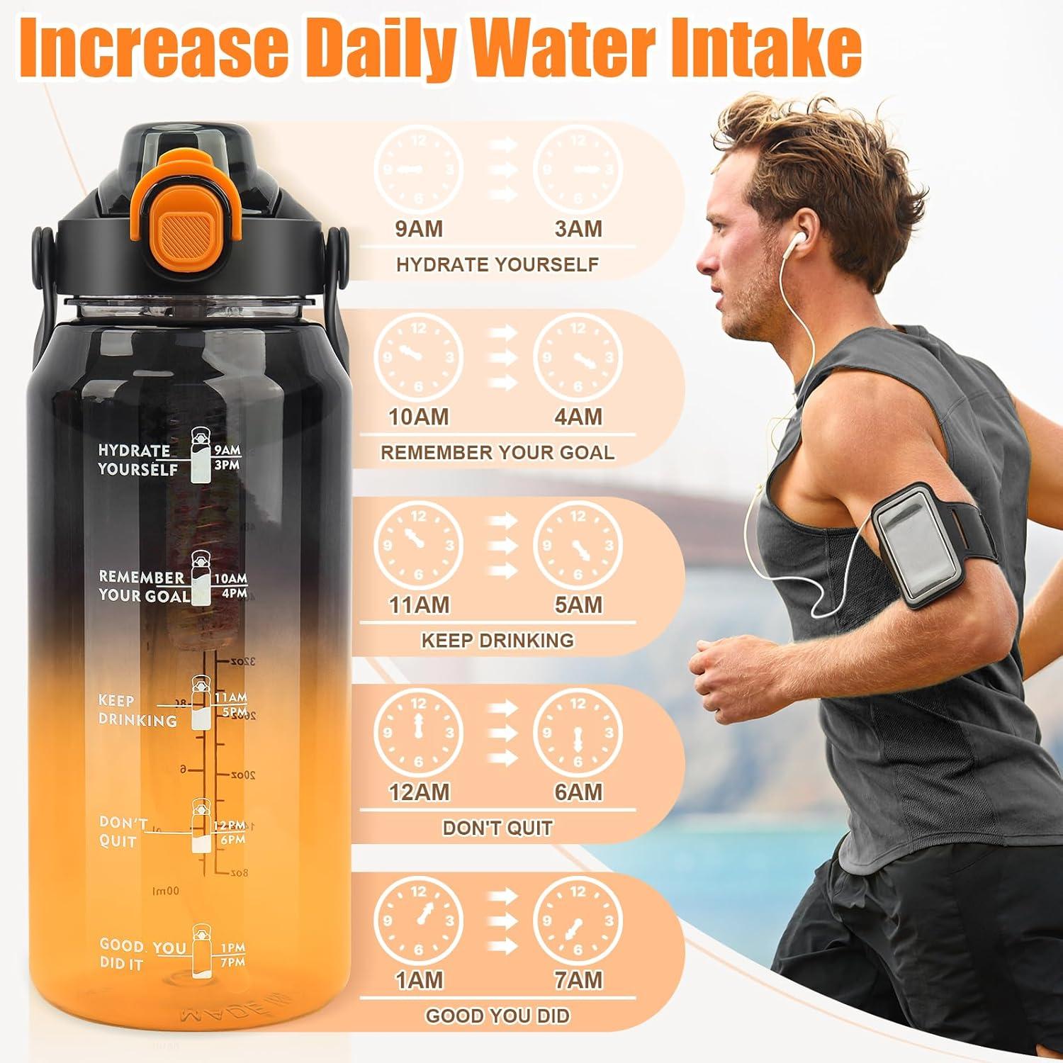 image:imageMOMSIV Gourde de 2 l sans BPA grande capacit antifuite avec paille graduations de temps pour boire et verrouiller pichet deau en Tritan pour le vlo lcole la gymNoir