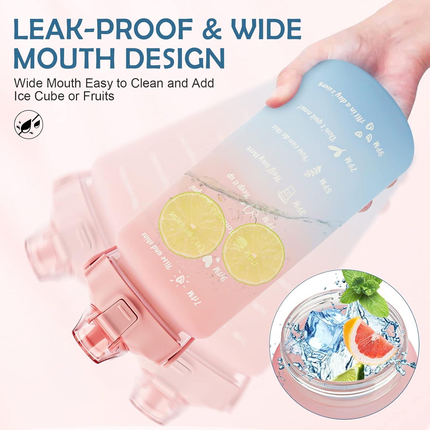 image:imageMOMSIV Gourde de 2 l sans BPA grande capacit antifuite avec paille graduations de temps pour boire et verrouiller pichet deau en Tritan pour le vlo lcole la gymRose