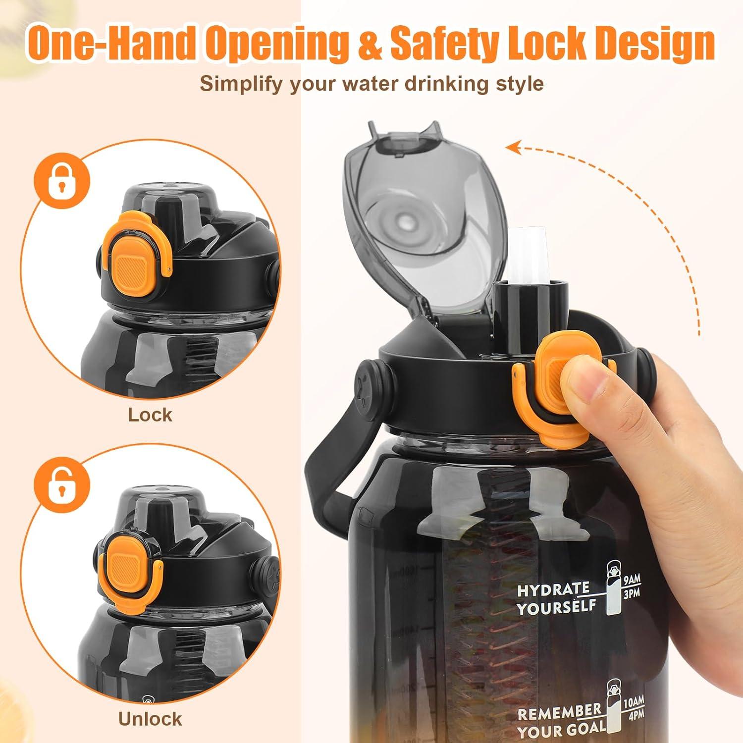 image:imageMOMSIV Gourde de 2 l sans BPA grande capacit antifuite avec paille graduations de temps pour boire et verrouiller pichet deau en Tritan pour le vlo lcole la gymNoir
