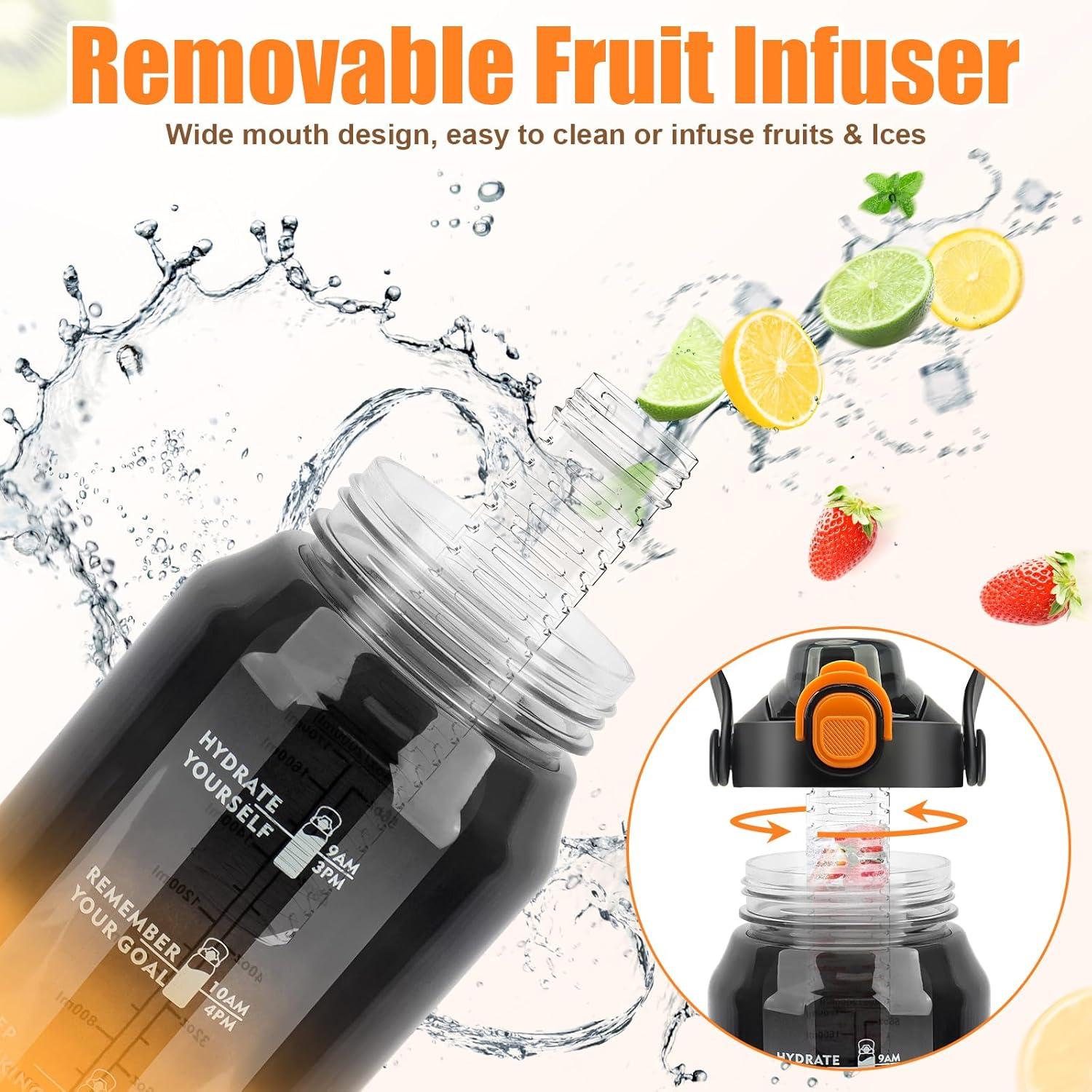 image:imageMOMSIV Gourde de 2 l sans BPA grande capacit antifuite avec paille graduations de temps pour boire et verrouiller pichet deau en Tritan pour le vlo lcole la gymNoir