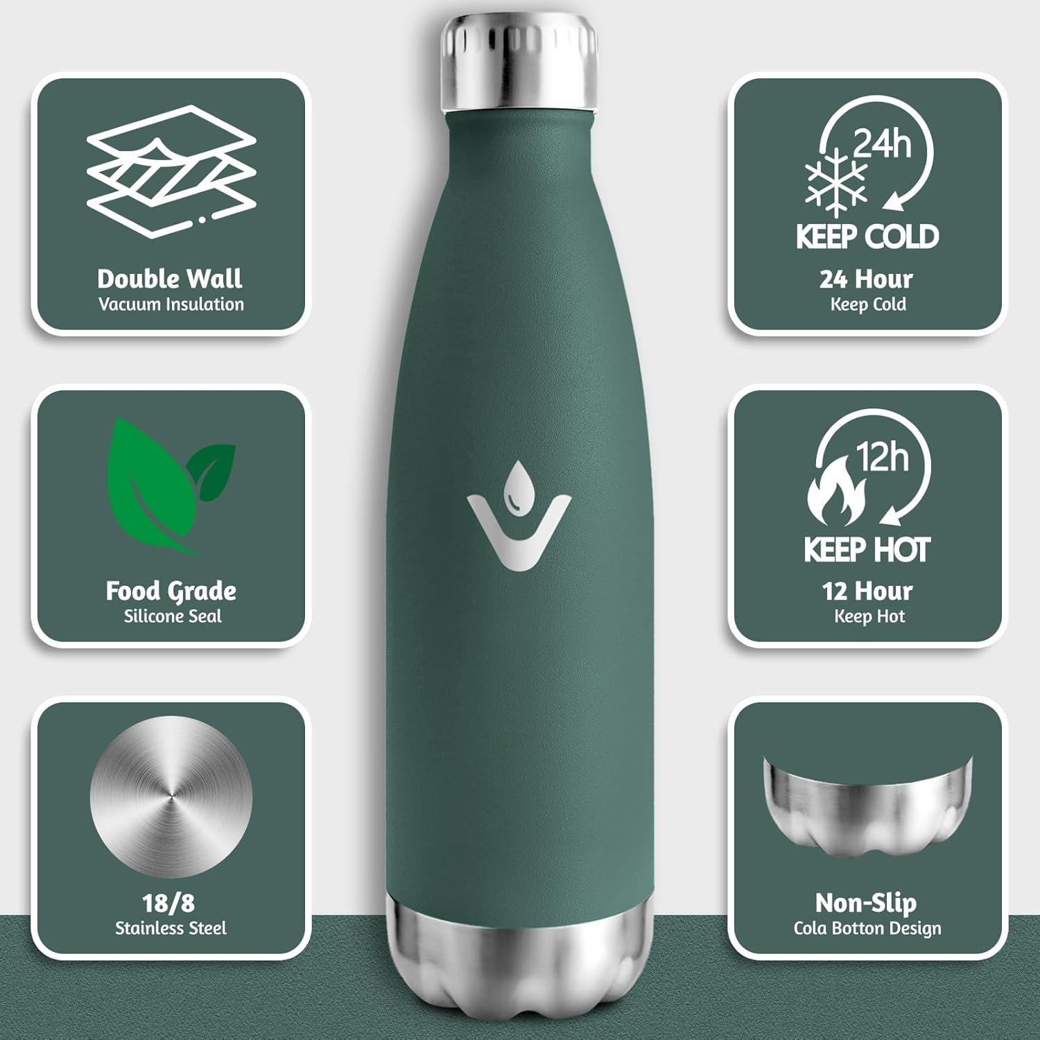 image:imageMotswedi Gourde Isotherme 750ml Gourde Inox Enfant 24h Froid ampamp 12h Chaud Thermos Isotherme sans BPA Rutilisable Bouteille deau pour Randonne Sport Fitness Gym Bleu FoncVert Militaire