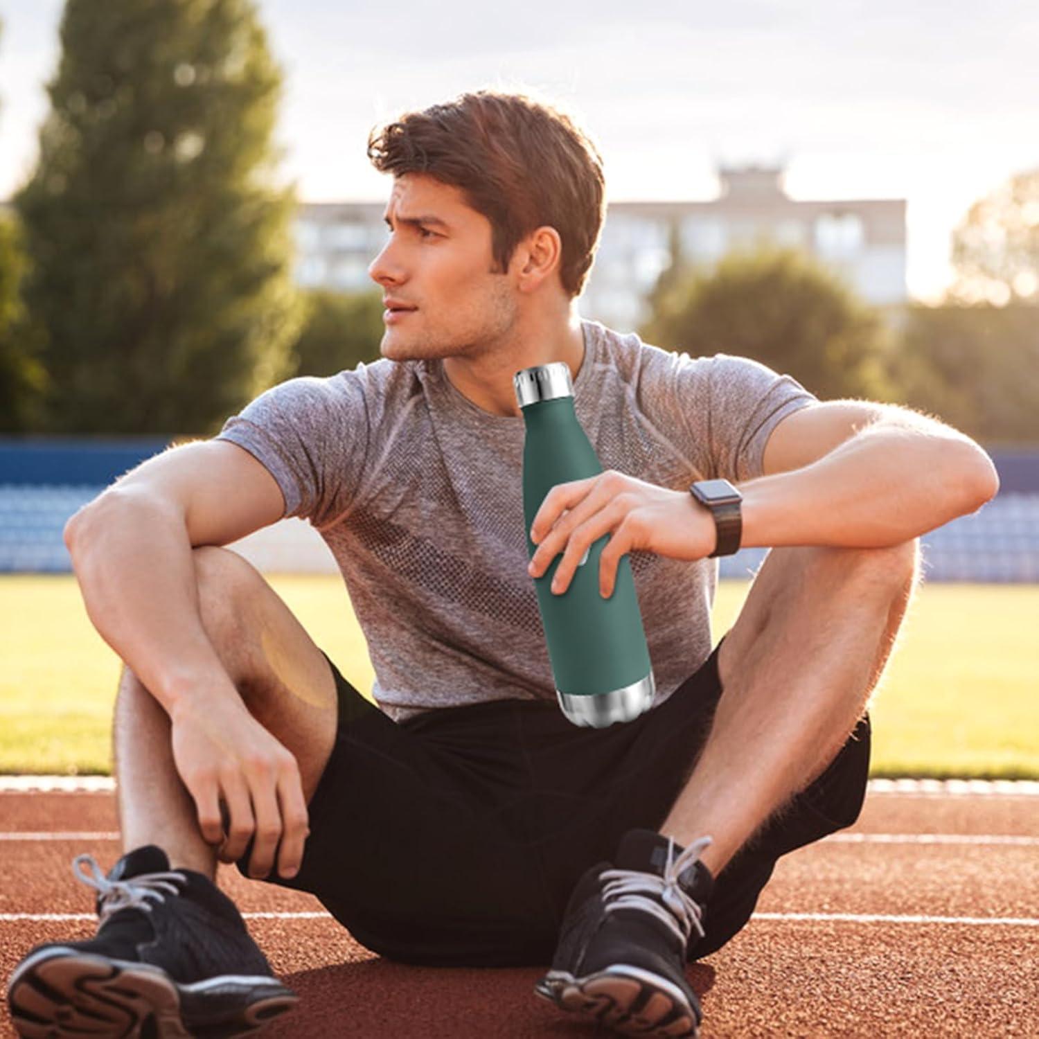 image:imageMotswedi Gourde Isotherme 750ml Gourde Inox Enfant 24h Froid ampamp 12h Chaud Thermos Isotherme sans BPA Rutilisable Bouteille deau pour Randonne Sport Fitness Gym Bleu FoncVert Militaire
