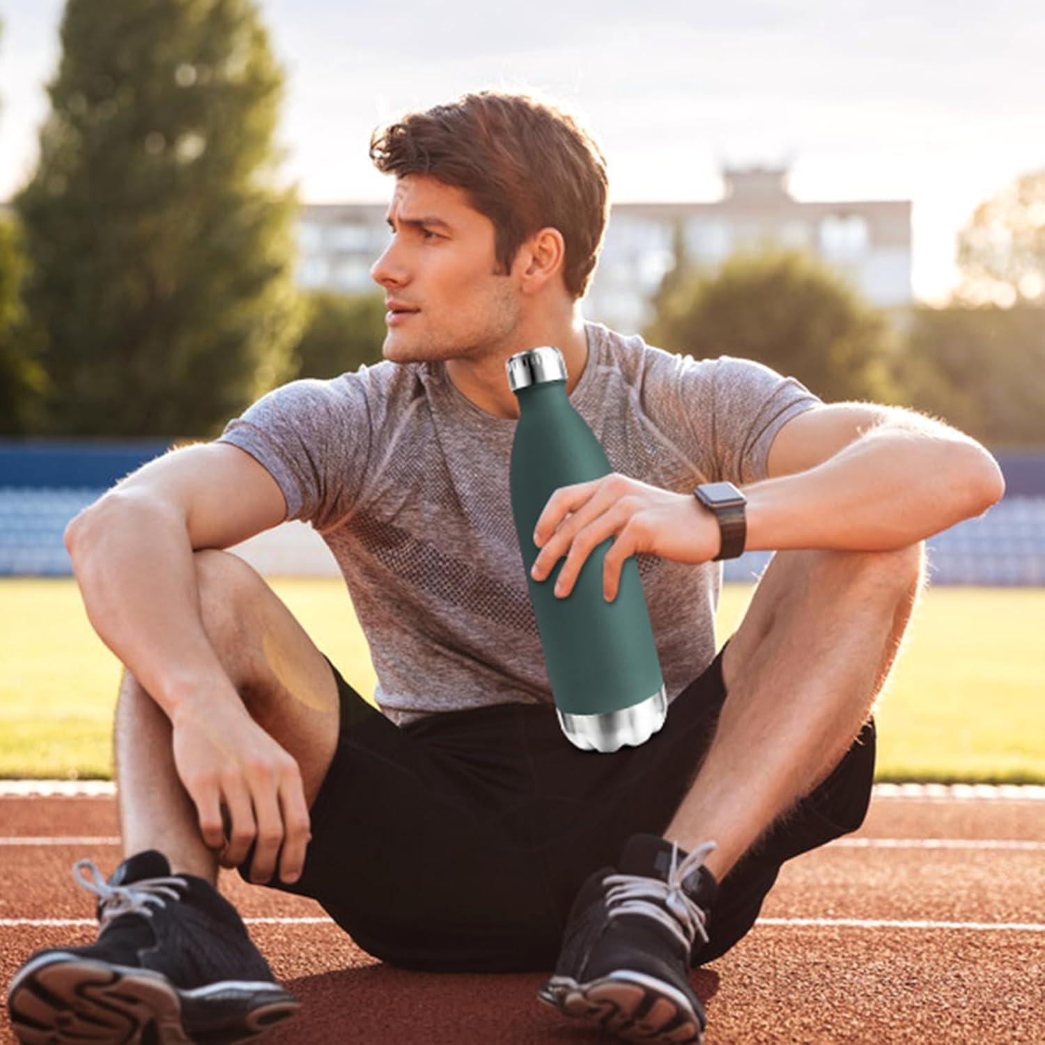 image:imageMotswedi Gourde Isotherme 750ml Gourde Inox Enfant 24h Froid ampamp 12h Chaud Thermos Isotherme sans BPA Rutilisable Bouteille deau pour Randonne Sport Fitness Gym Bleu FoncVert Militaire