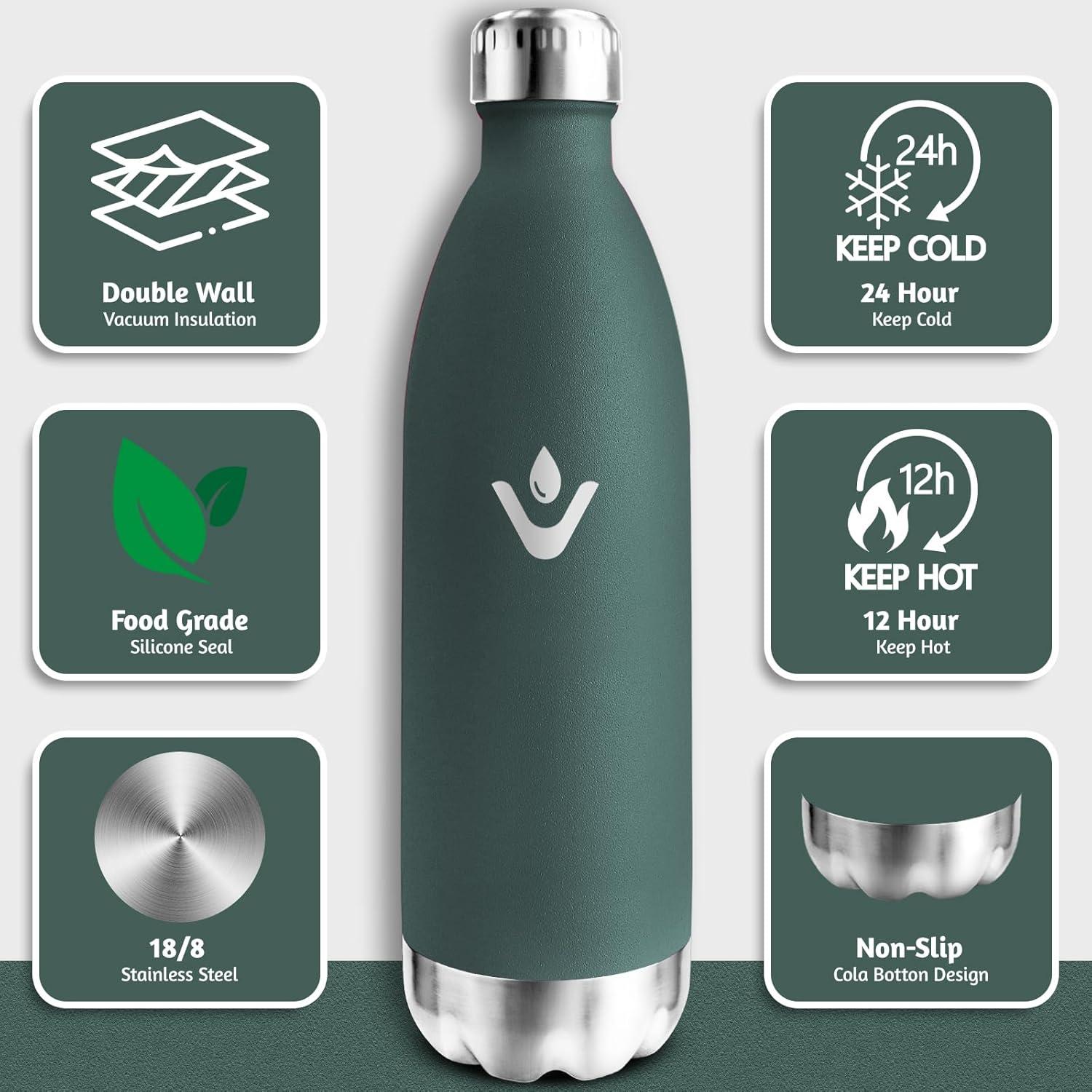 image:imageMotswedi Gourde Isotherme 750ml Gourde Inox Enfant 24h Froid ampamp 12h Chaud Thermos Isotherme sans BPA Rutilisable Bouteille deau pour Randonne Sport Fitness Gym Bleu FoncVert Militaire