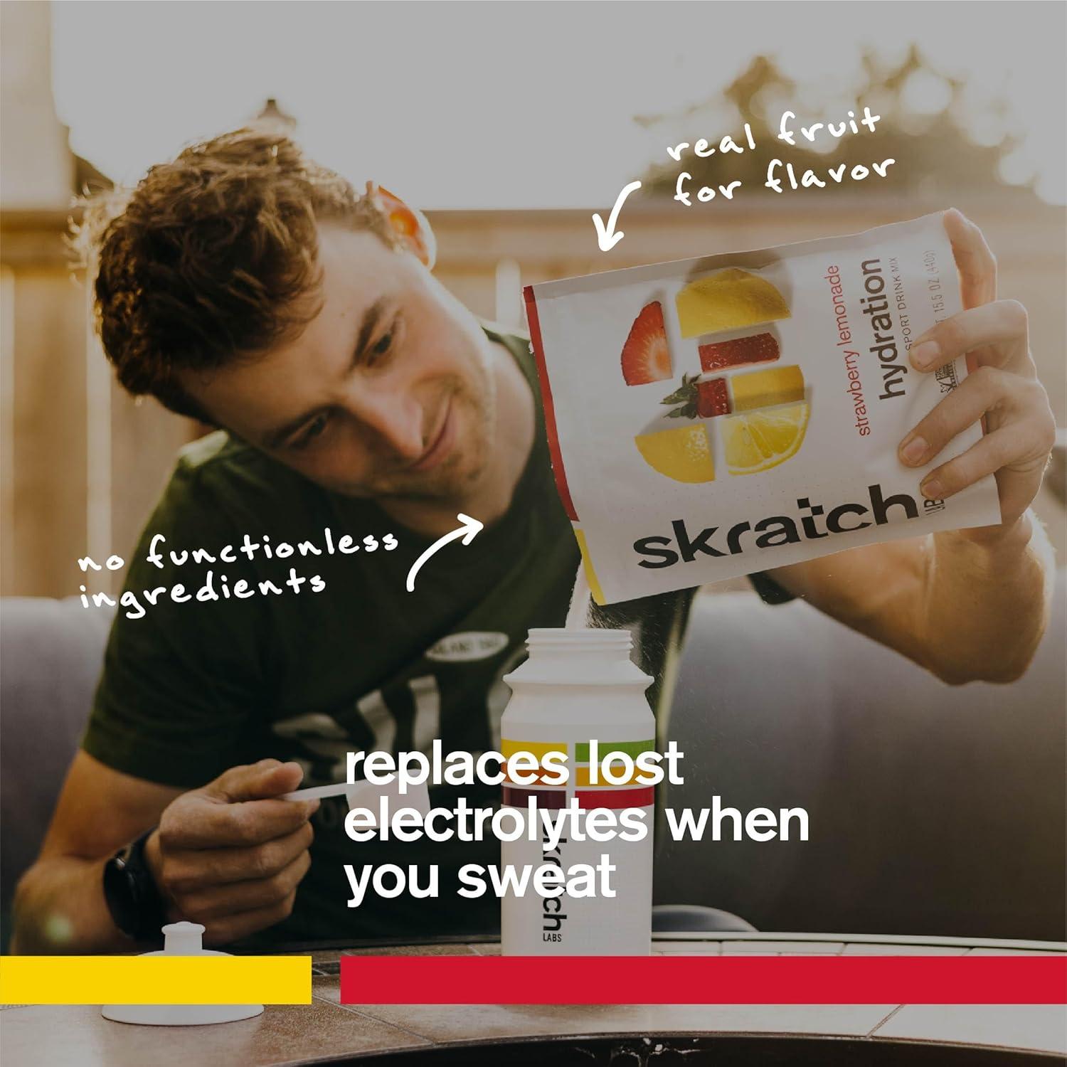 image:imageSKRATCH LABS Sport Hydration Drink Mix Poudre de glucides et dlectrolytes 22g Fraise Citron Endurance Entranement Comptition Sans gluten Vegan Keto