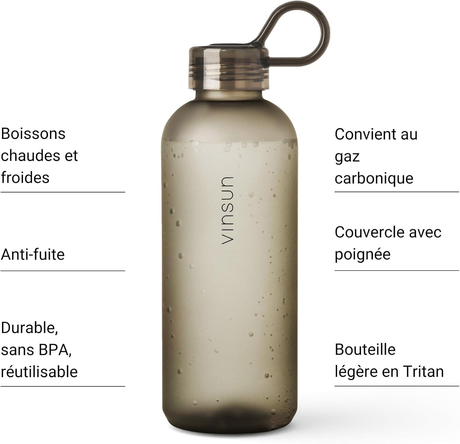 image:imageVINSUN Gourde Sport 650ml avec Poigne Rutilisable Sans BPA Tritan tanche Bouteille dEau lgre pour Sport Excursion cole BureauBeige