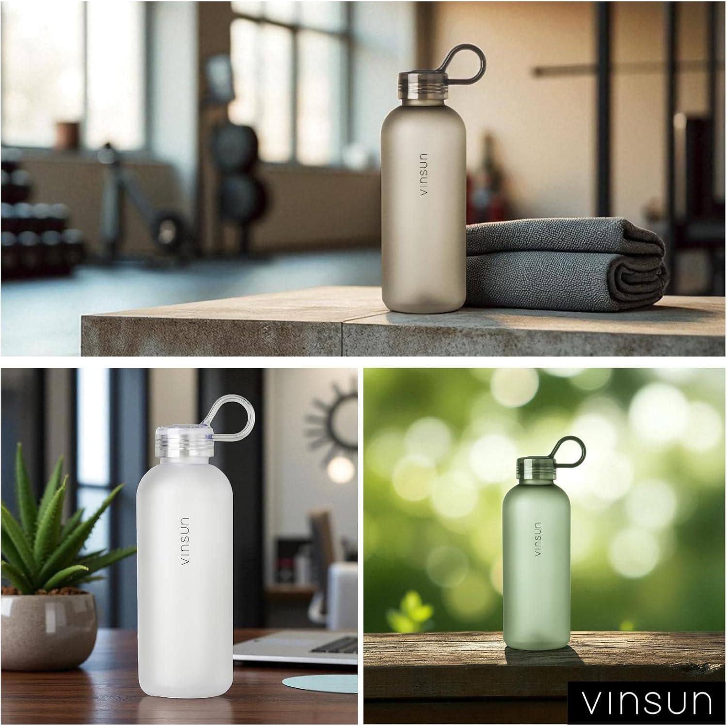 image:imageVINSUN Gourde Sport 650ml avec Poigne Rutilisable Sans BPA Tritan tanche Bouteille dEau lgre pour Sport Excursion cole BureauBeige