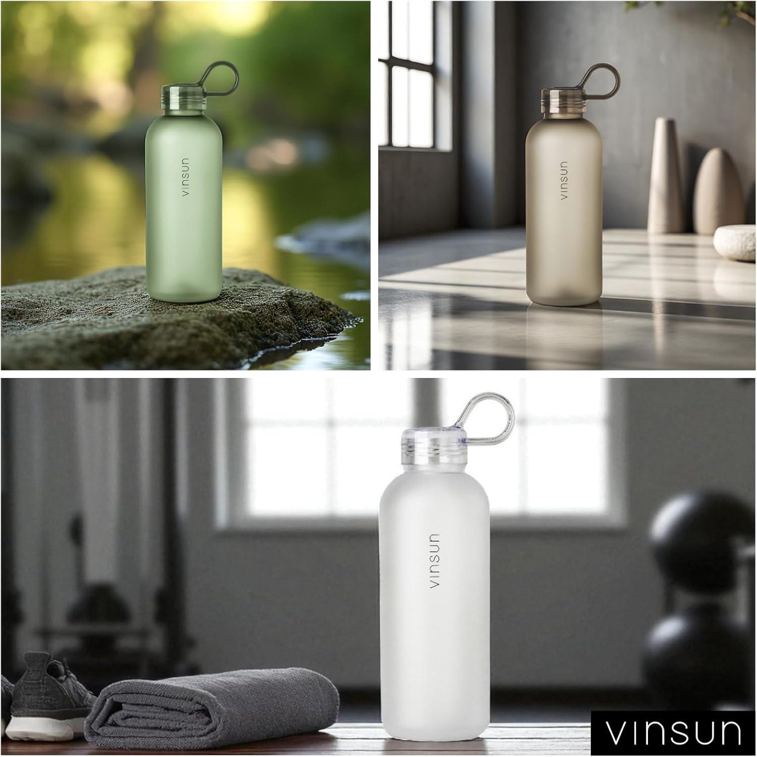 image:imageVINSUN Gourde Sport 650ml avec Poigne Rutilisable Sans BPA Tritan tanche Bouteille dEau lgre pour Sport Excursion cole BureauBeige