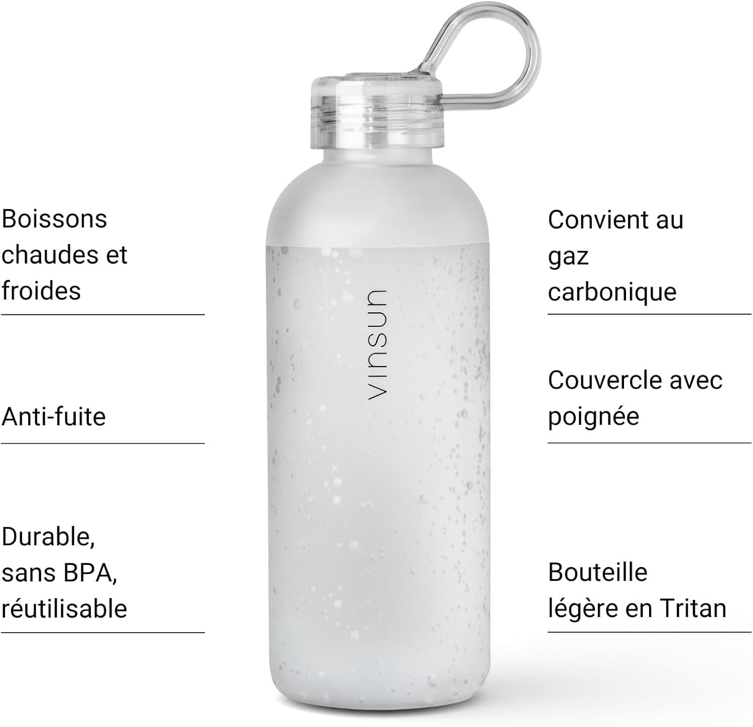 image:imageVINSUN Gourde Sport 650ml avec Poigne Rutilisable Sans BPA Tritan tanche Bouteille dEau lgre pour Sport Excursion cole BureauBlanc