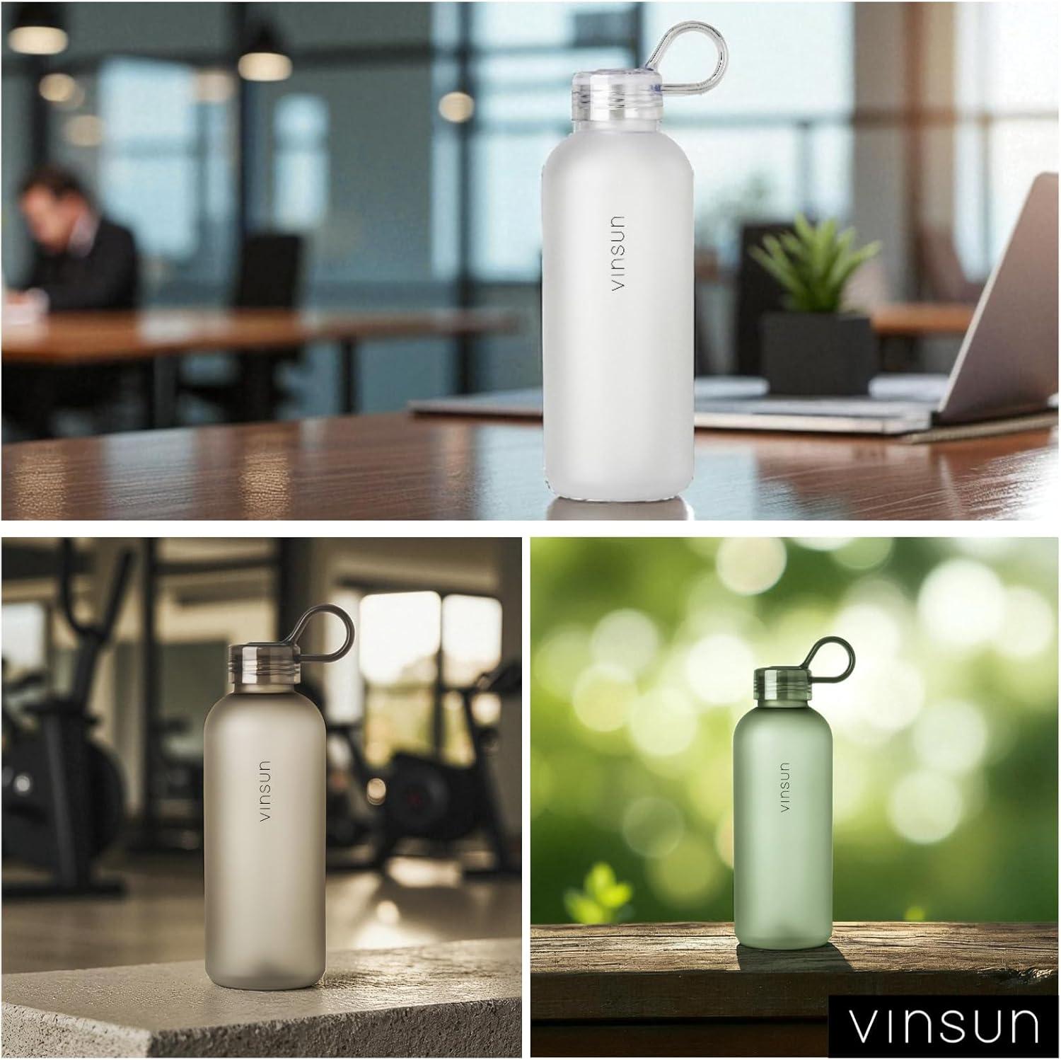 image:imageVINSUN Gourde Sport 650ml avec Poigne Rutilisable Sans BPA Tritan tanche Bouteille dEau lgre pour Sport Excursion cole BureauBlanc