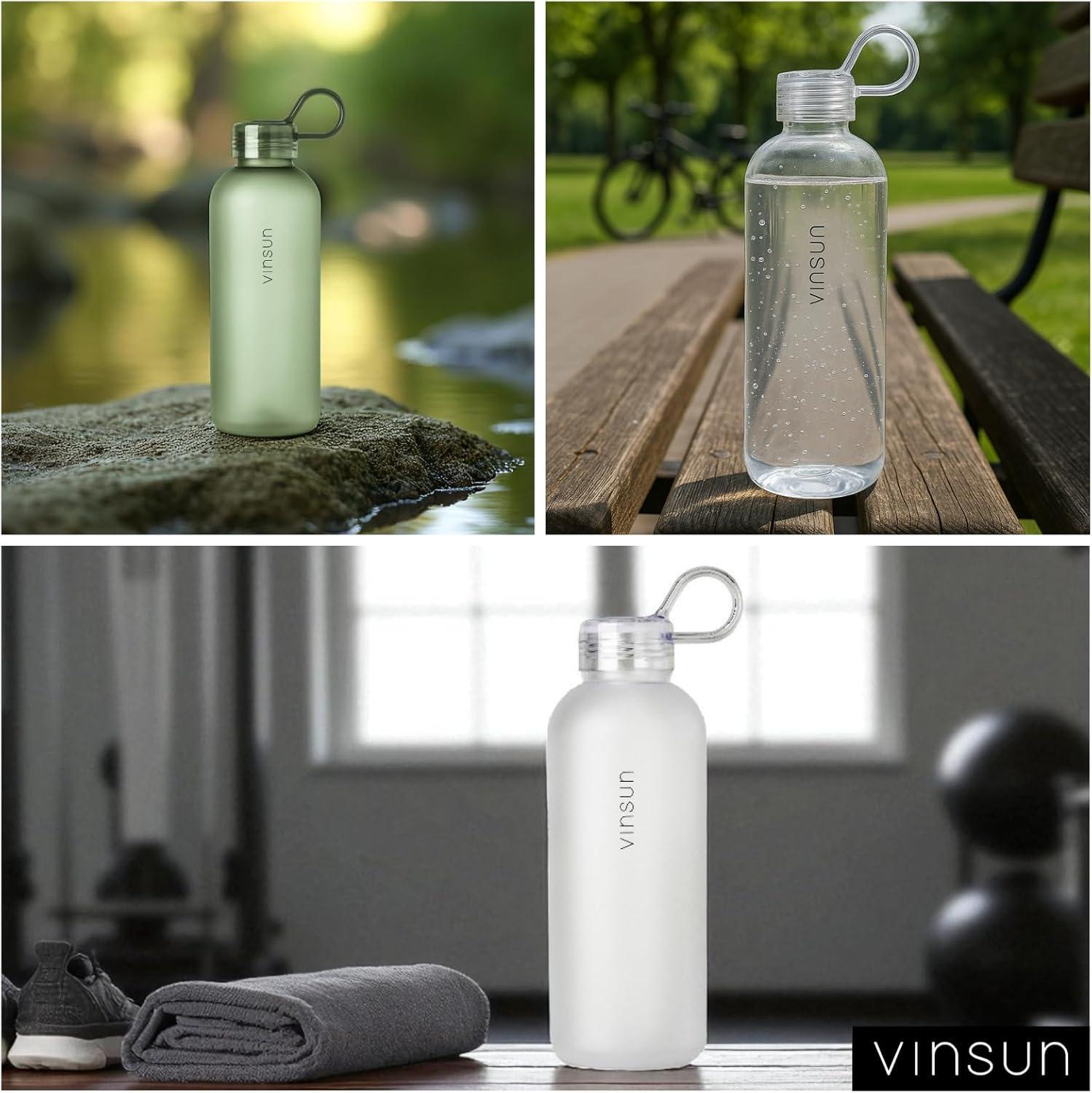 image:imageVINSUN Gourde Sport 650ml avec Poigne Rutilisable Sans BPA Tritan tanche Bouteille dEau lgre pour Sport Excursion cole BureauBlanc