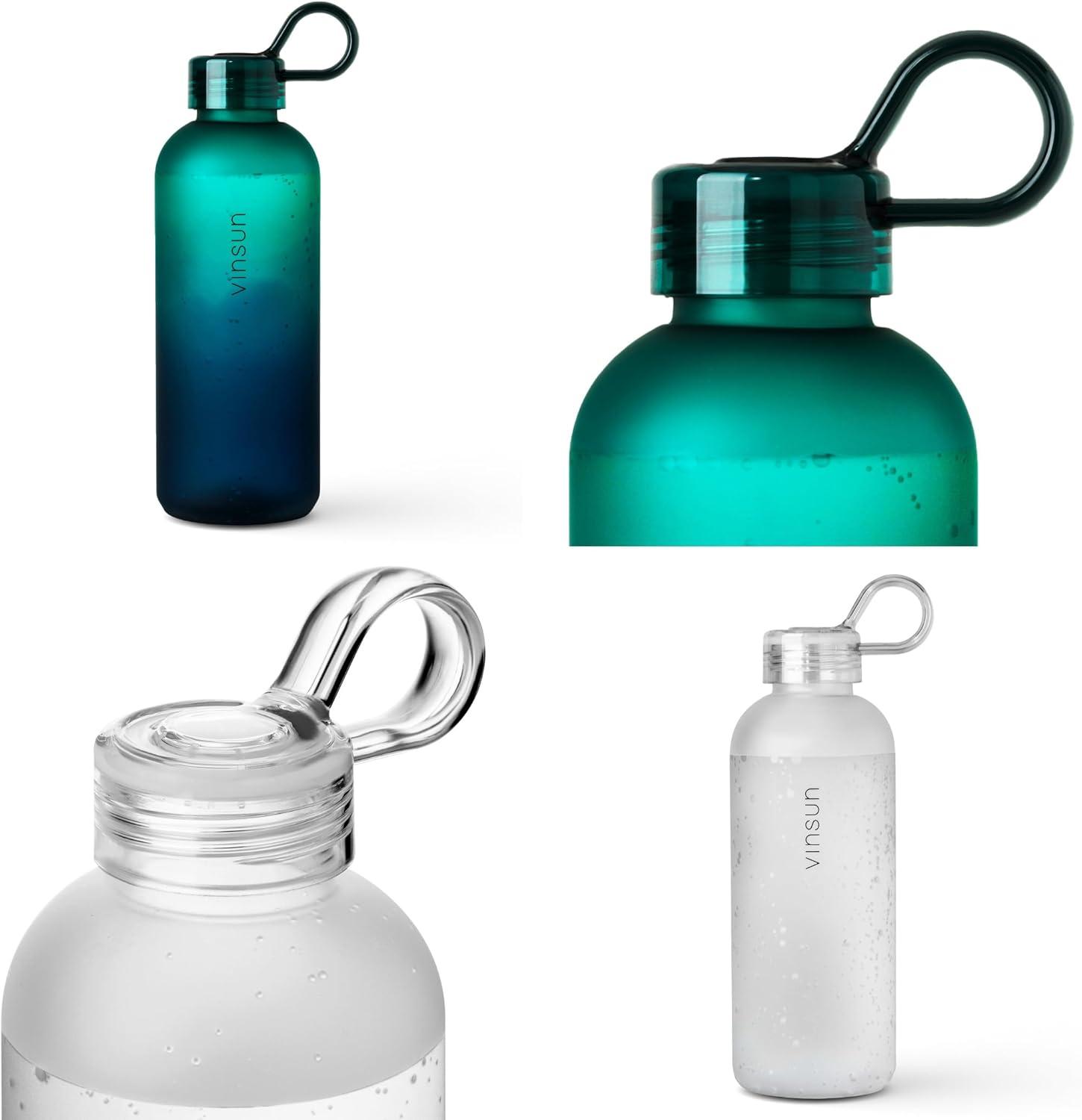 image:imageVINSUN Gourde Sport 650ml avec Poigne Rutilisable Sans BPA Tritan tanche Bouteille dEau lgre pour Sport Excursion cole BureauBleu Vert