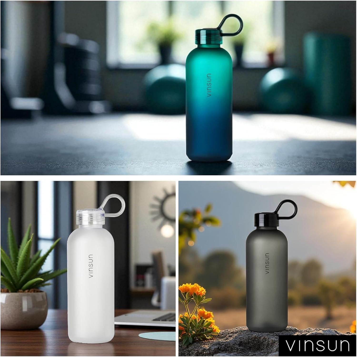 image:imageVINSUN Gourde Sport 650ml avec Poigne Rutilisable Sans BPA Tritan tanche Bouteille dEau lgre pour Sport Excursion cole BureauBleu Vert