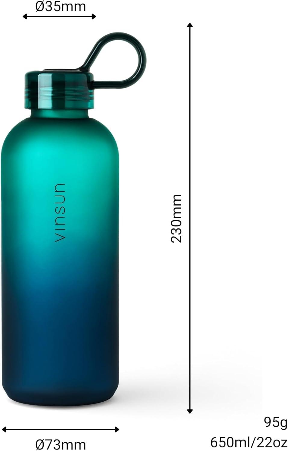 image:imageVINSUN Gourde Sport 650ml avec Poigne Rutilisable Sans BPA Tritan tanche Bouteille dEau lgre pour Sport Excursion cole BureauBleu Vert