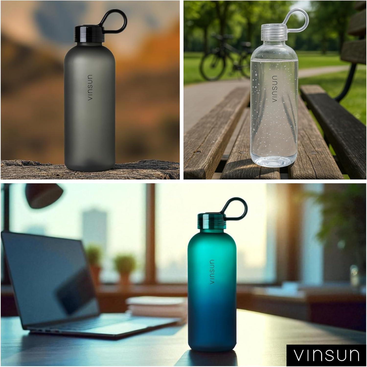 image:imageVINSUN Gourde Sport 650ml avec Poigne Rutilisable Sans BPA Tritan tanche Bouteille dEau lgre pour Sport Excursion cole BureauBleu Vert